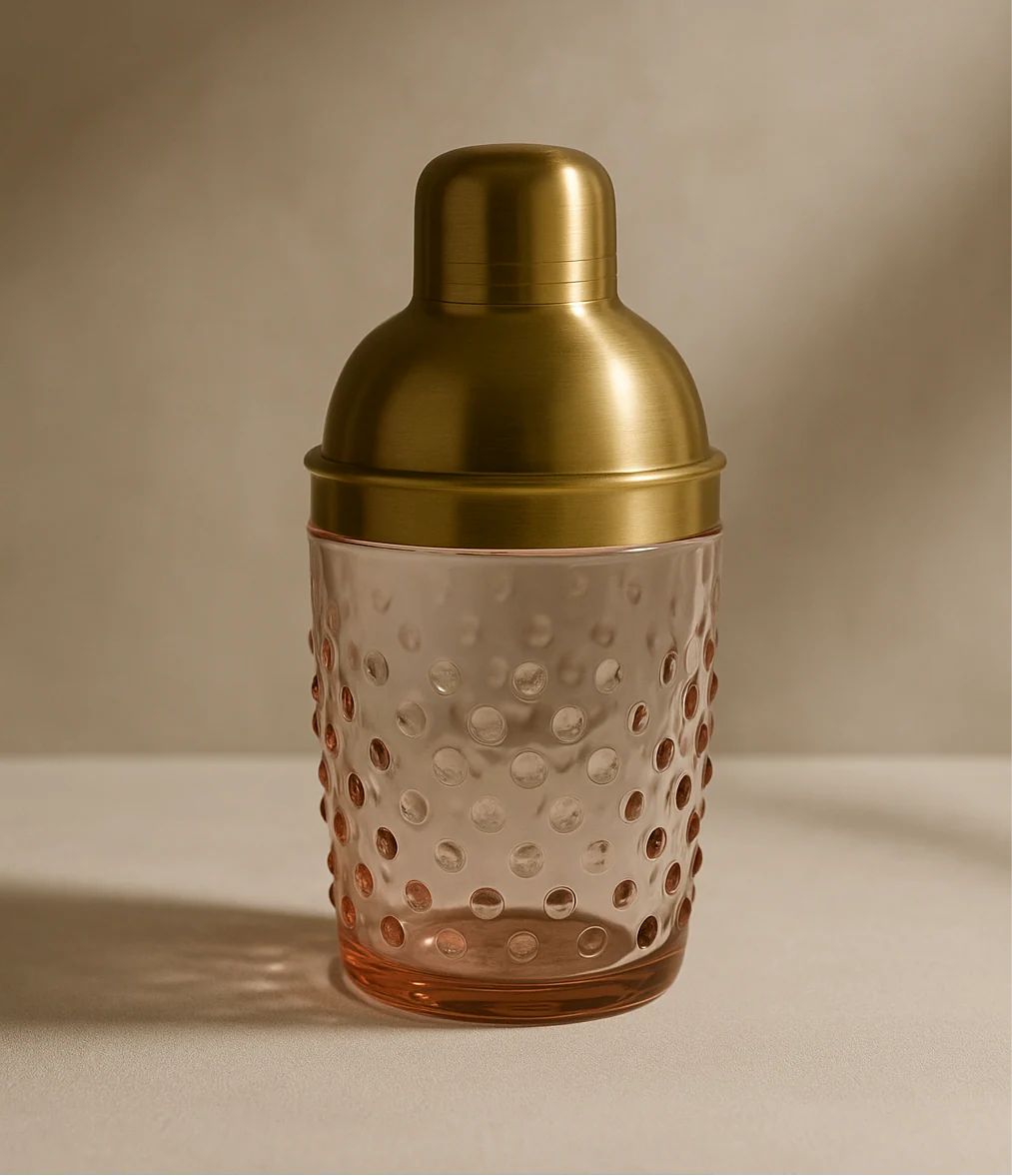 Pink + Gold Glass Hobnail Cocktail Shaker