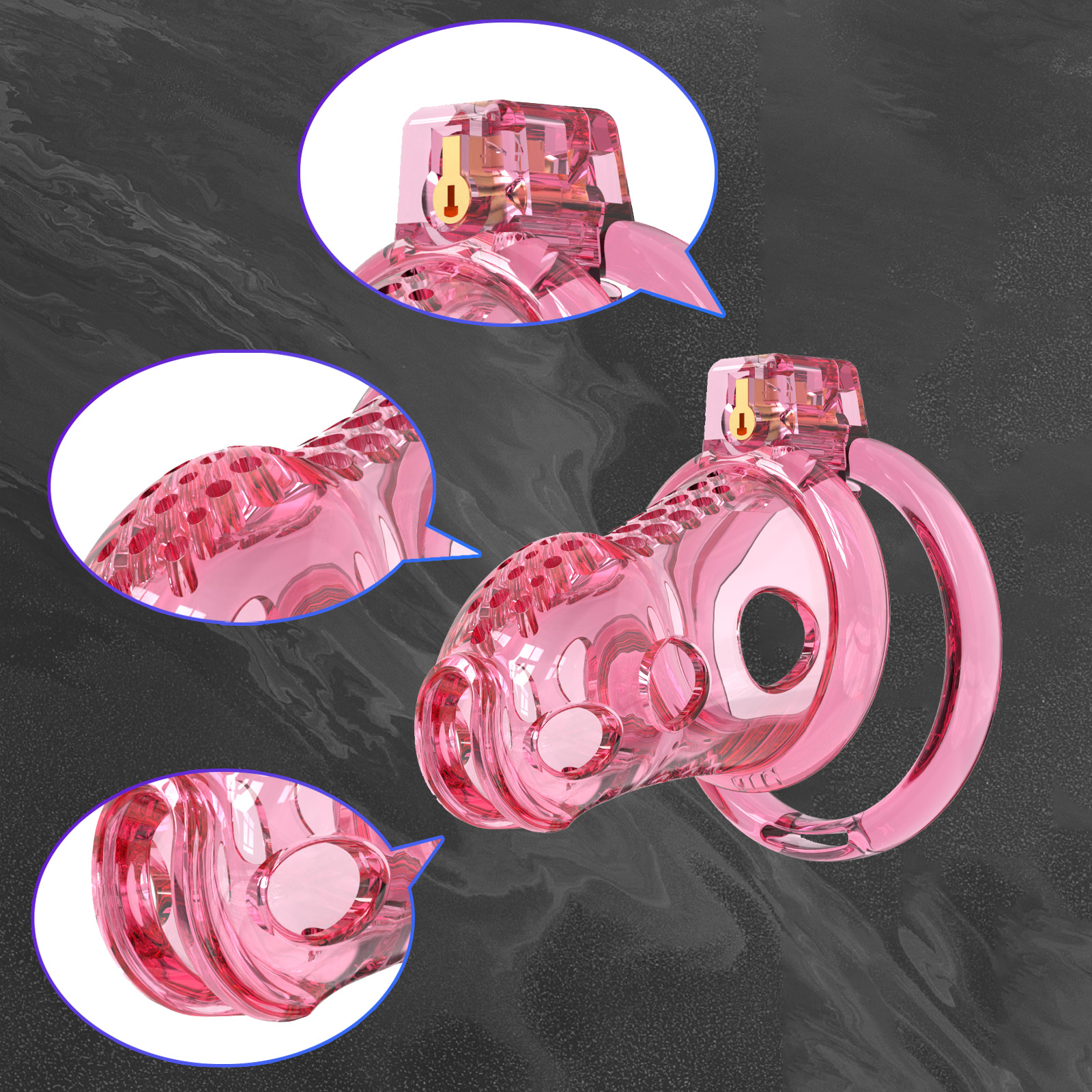 Pink Male Chastity Cage with 6 size rings