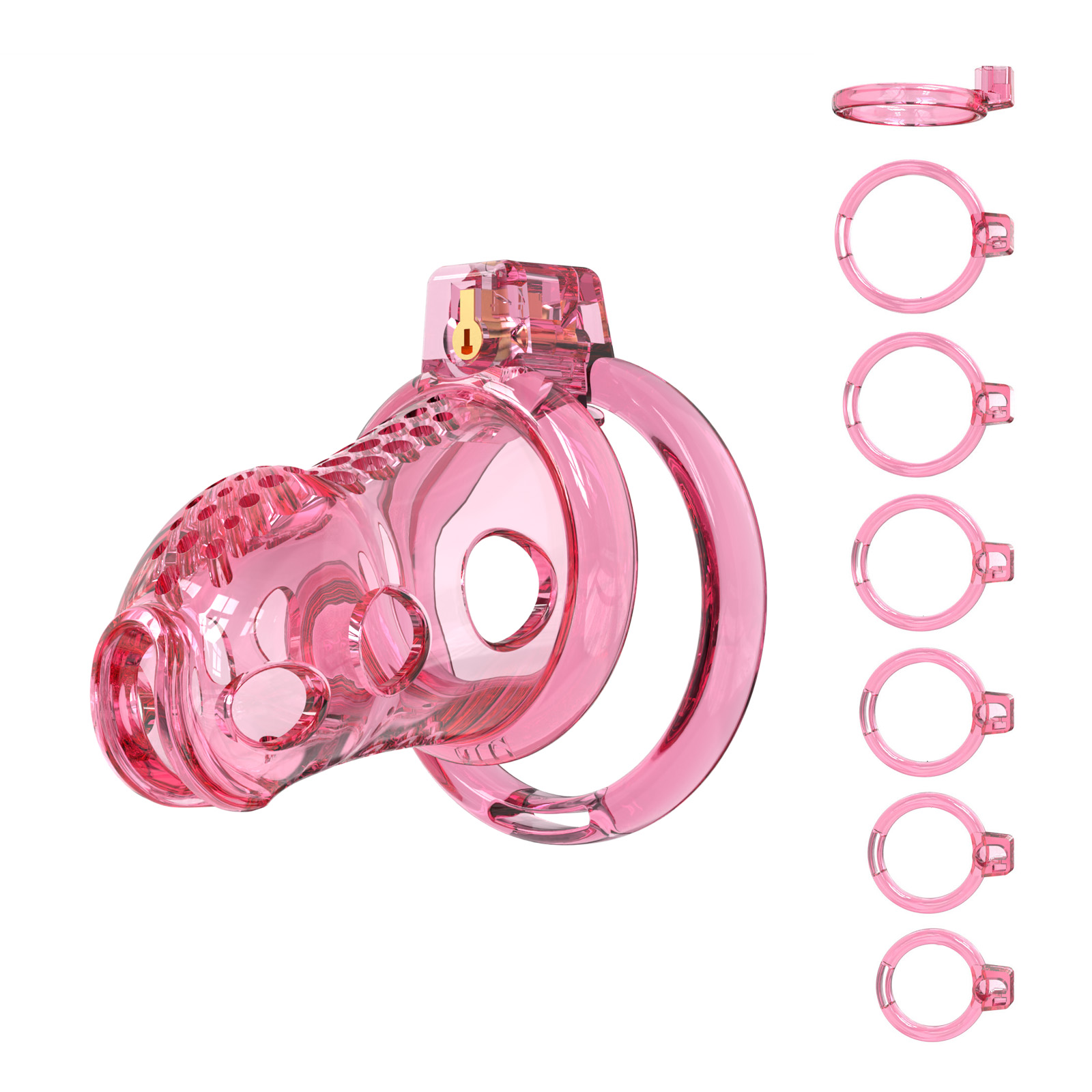 Male Chastity Cage - Lightweight Chastity Cage for Men with 6 Sizes Rings Chastity Device Adult Sex Toy for Man - Cock Cage(Pink)