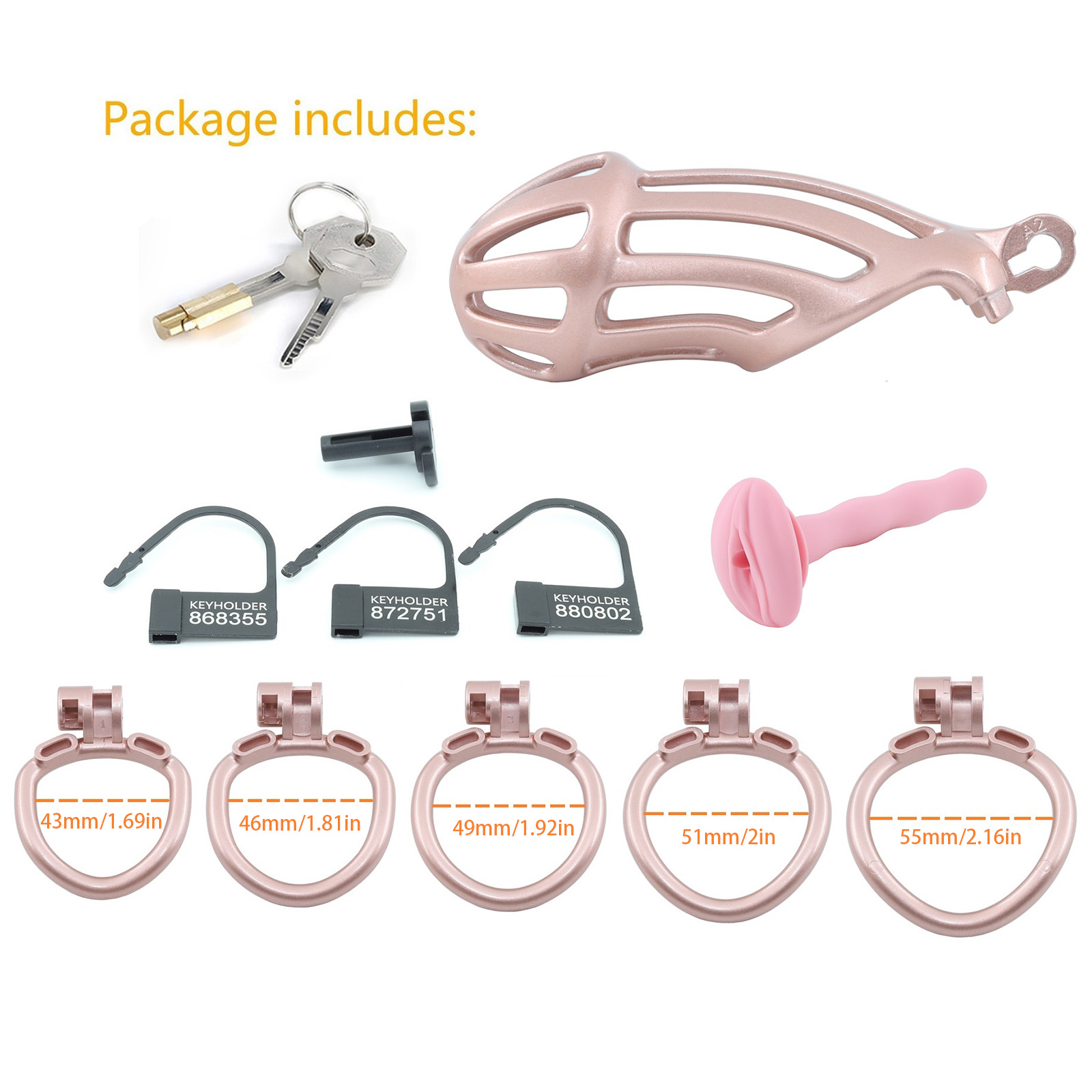 Breathable Chastity Cage with 5 Rings for Adjustable Fit – Features a well-ventilated design and multiple rings for a secure and customizable experience.
