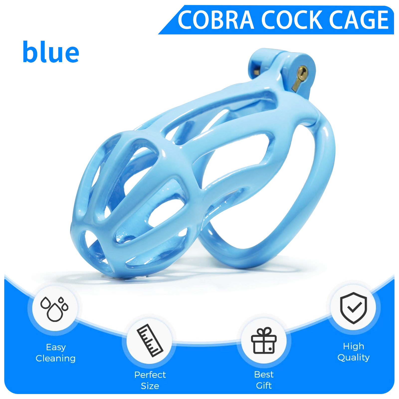 Male Chastity Cage, Large Chastity Device with 5 Sizes Rings and Invisible Lock for Man Penis Exercise Bondage Gear & Accessories Lightweight Adult Sex Toys (Large Size - Blue))