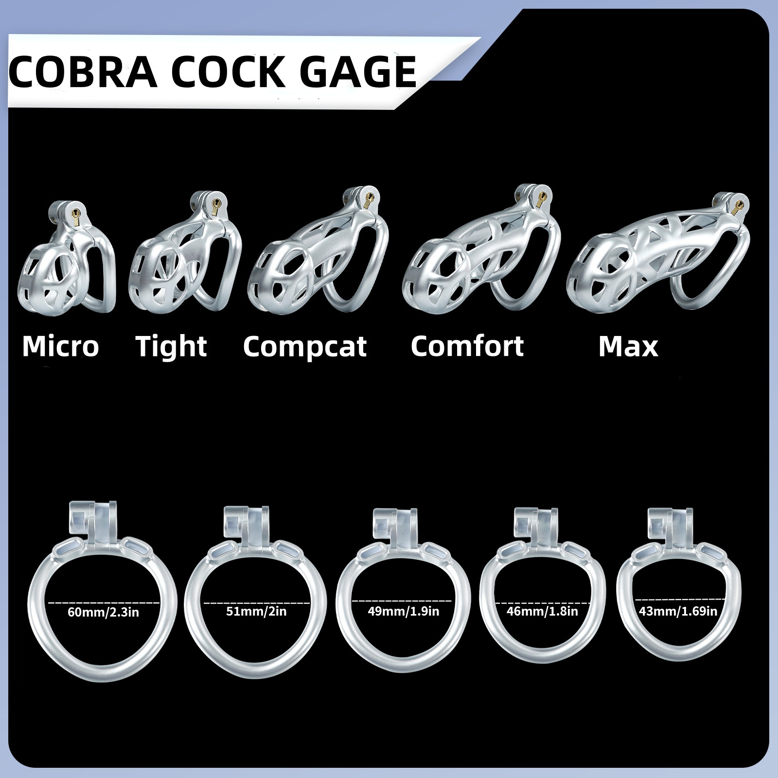Breathable 3D-Printed Chastity Cage with 5 Rings for Men – Features a well-ventilated design, making it easy to clean and suitable for extended wear.