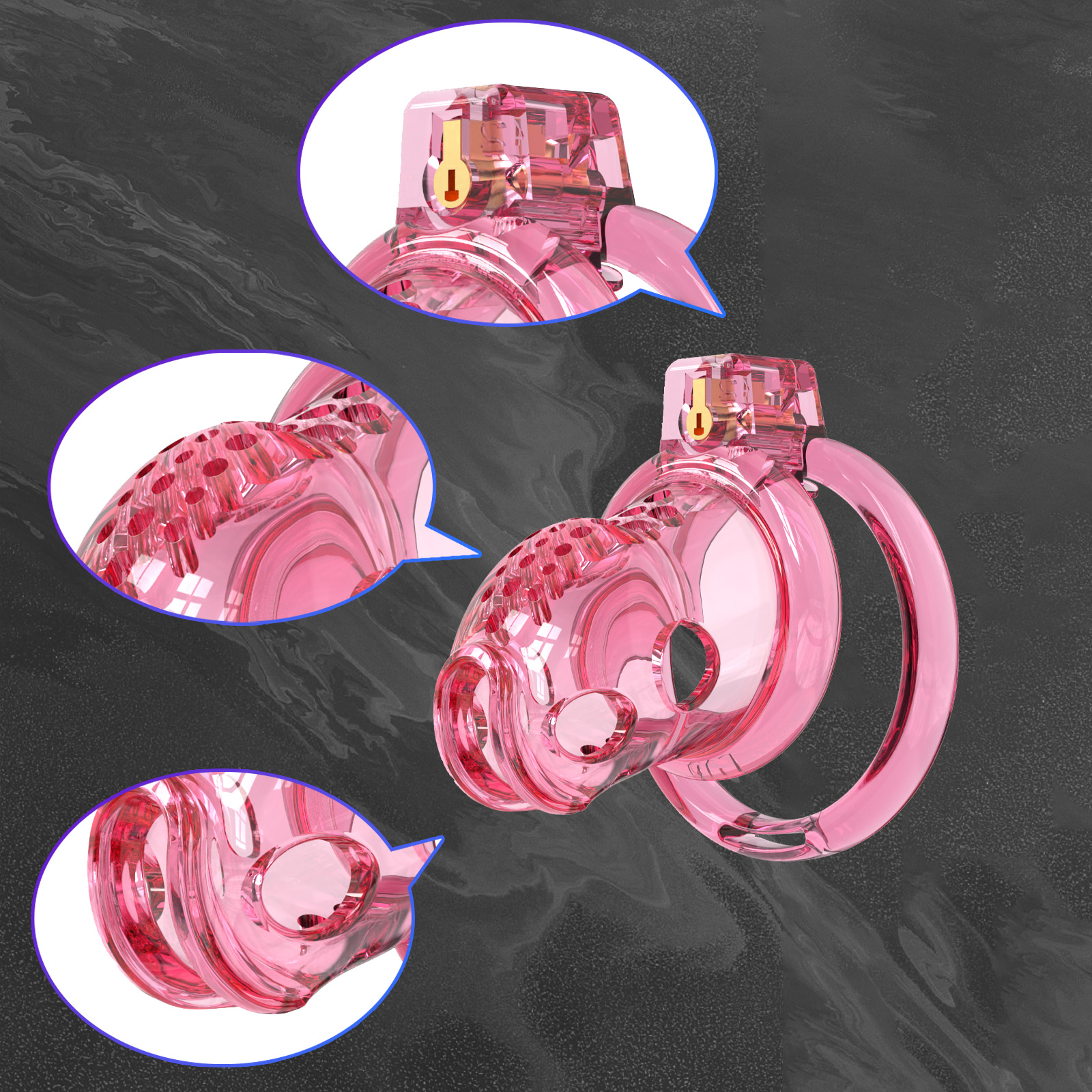 Pink Male Chastity Cage with 6 size rings