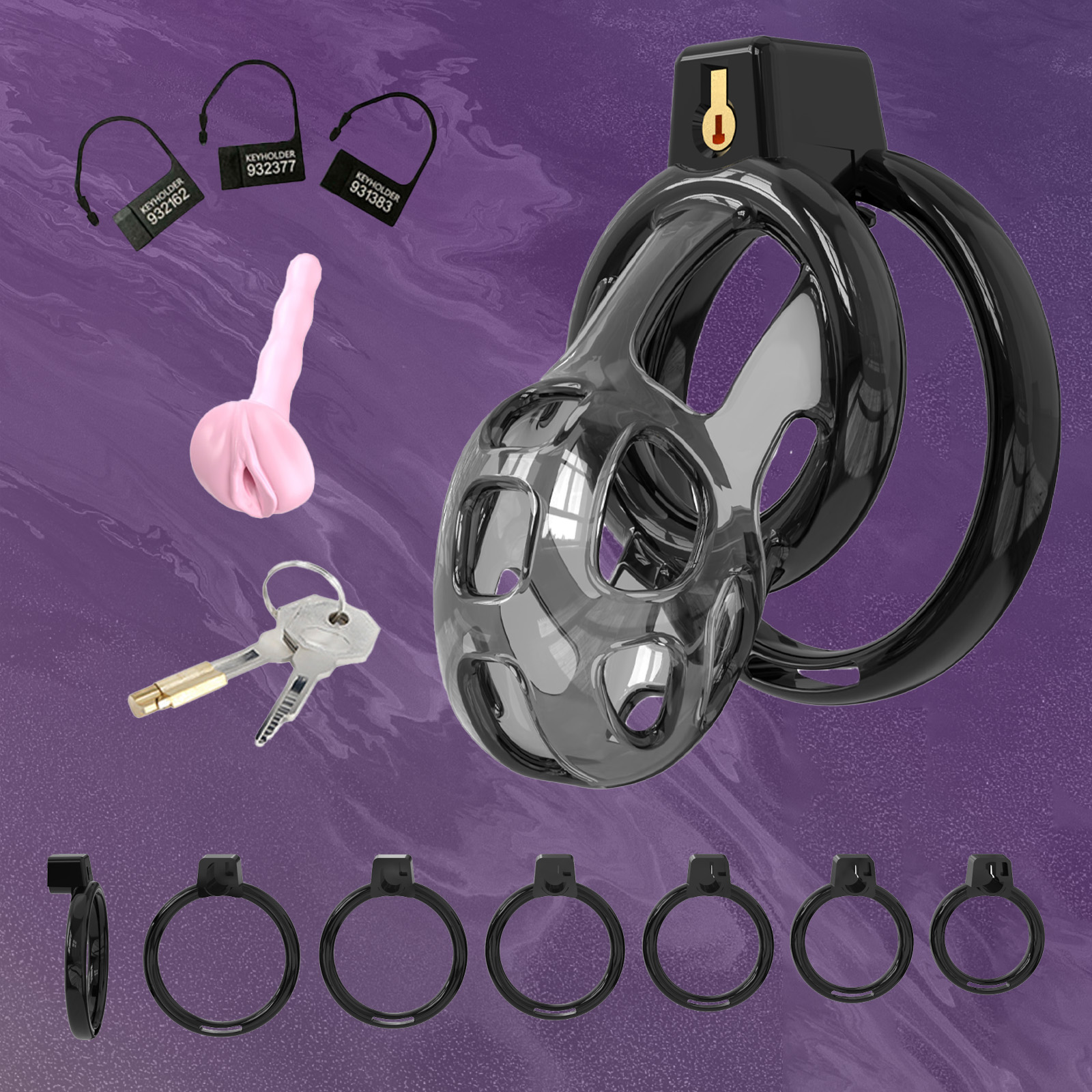 Adjustable Black Cock Cage with Secure Hidden Lock & Ventilation – Features a discreet locking mechanism and breathable design for hygiene and ease of use.