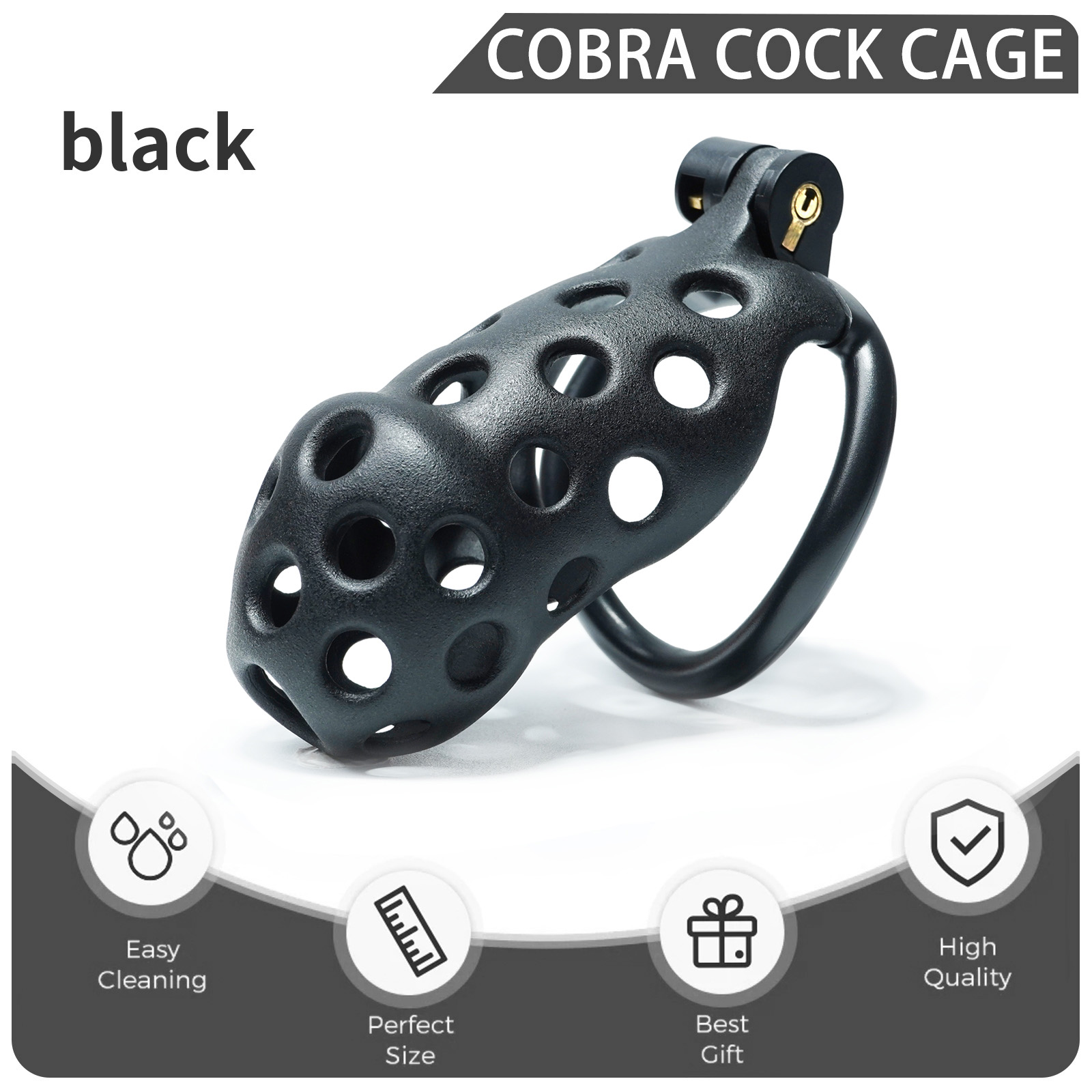 Black 3D Printed Male Chastity Cage with 5 Rings