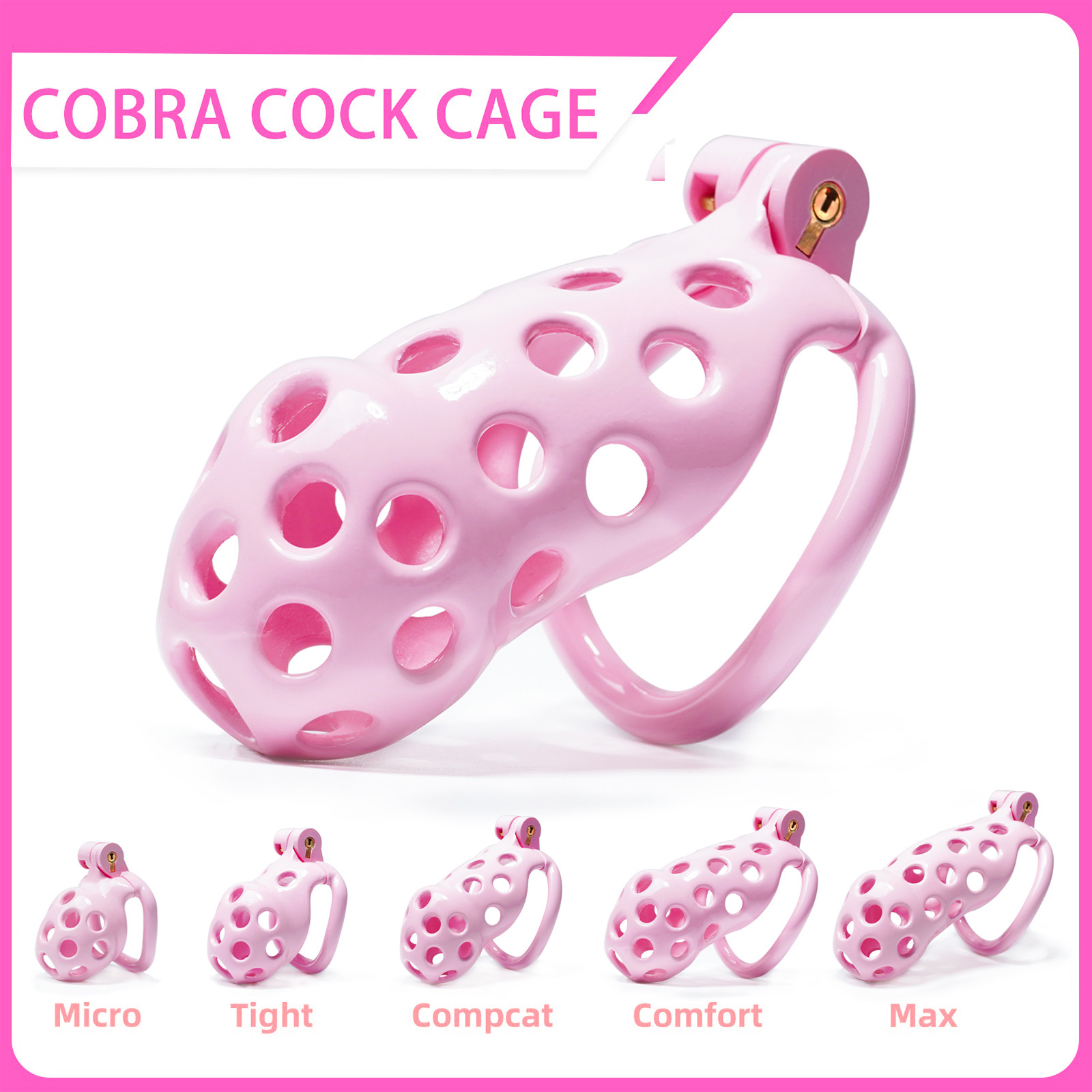 Pink 3D Printed Male Chastity Cage with 5 Rings(Tight: 55mm Micro: 51mm Compact: 49mm Comfort: 46mm Max: 43mm)