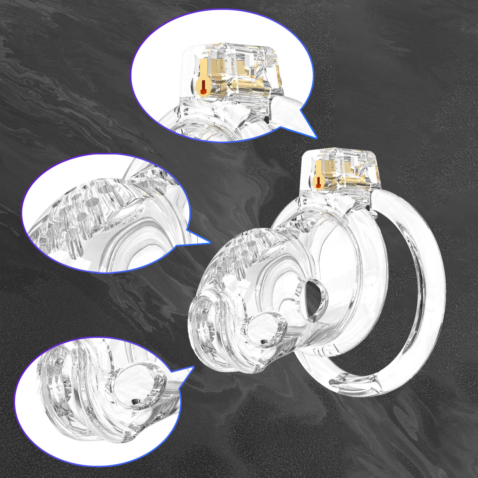 White Male Chastity Cage with 6 size rings