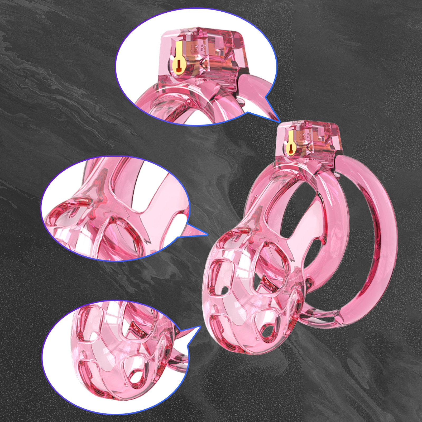 Adjustable Pink Cock Cage with Secure Hidden Lock & Ventilation – Features a discreet locking mechanism and breathable design for hygiene and ease of use.