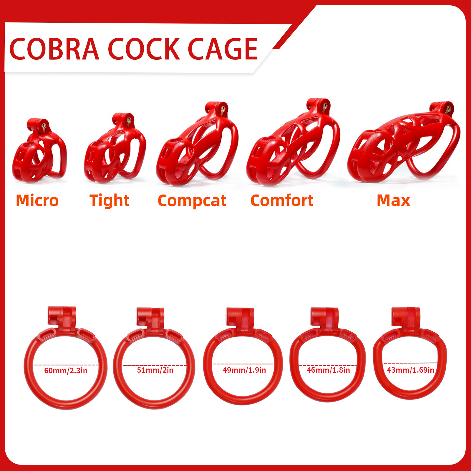 Large Red Male Chastity Cage with 5 Adjustable Rings – Secure & Breathable Design – A lightweight and ergonomic chastity device designed for comfort and control.