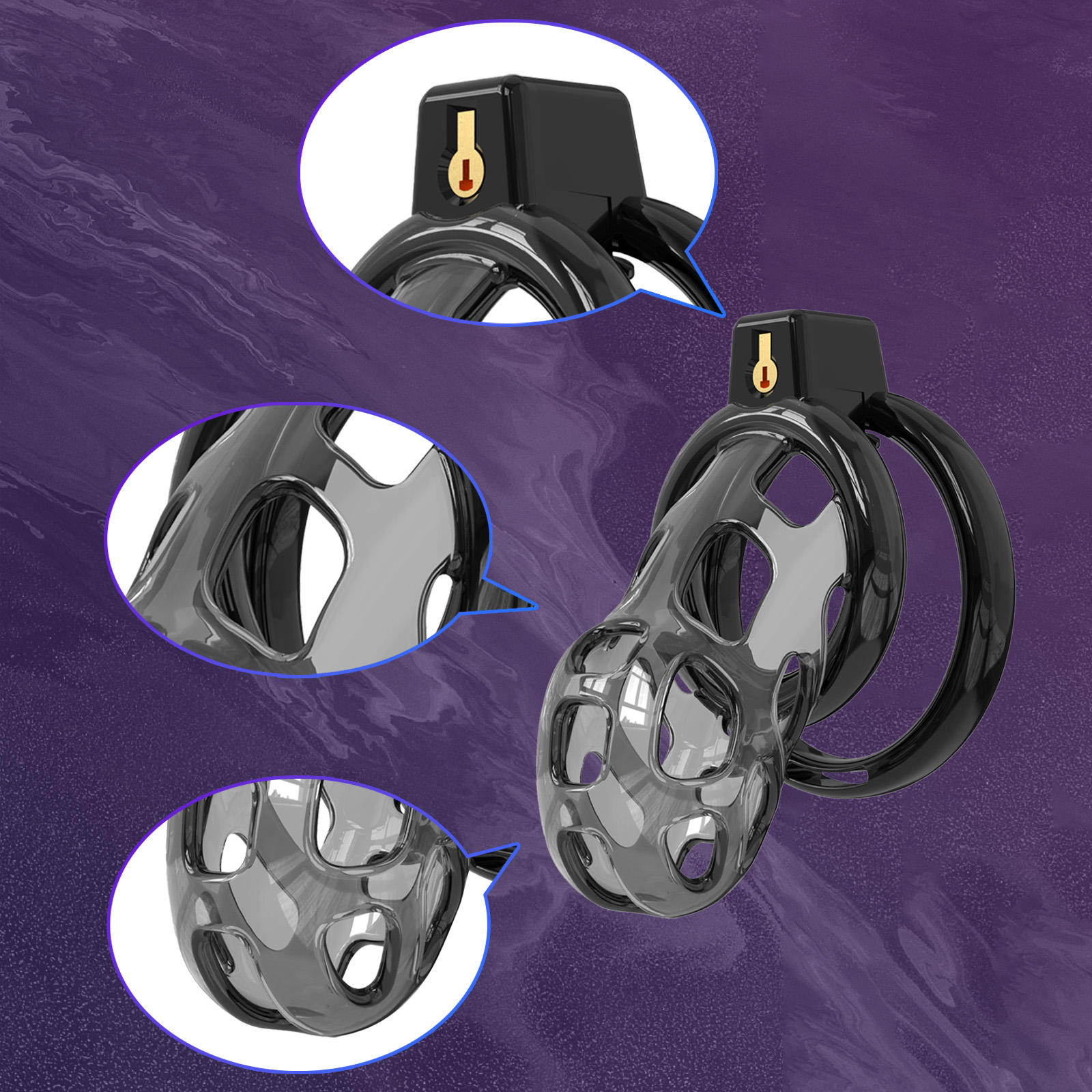Adjustable Black Cock Cage with Secure Hidden Lock & Ventilation – Features a discreet locking mechanism and breathable design for hygiene and ease of use.
