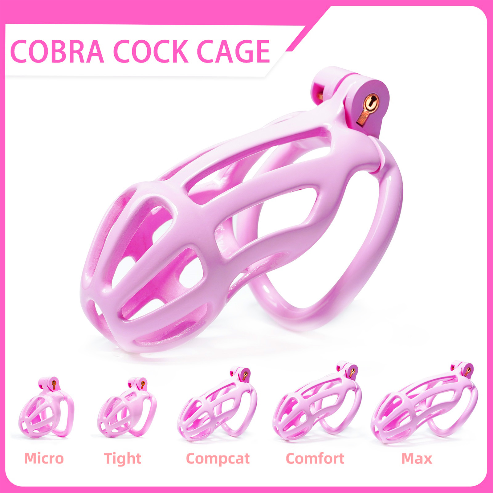 Large Pink Male Chastity Cage with 5 Adjustable Rings – Secure & Breathable Design – A lightweight and ergonomic chastity device designed for comfort and control.