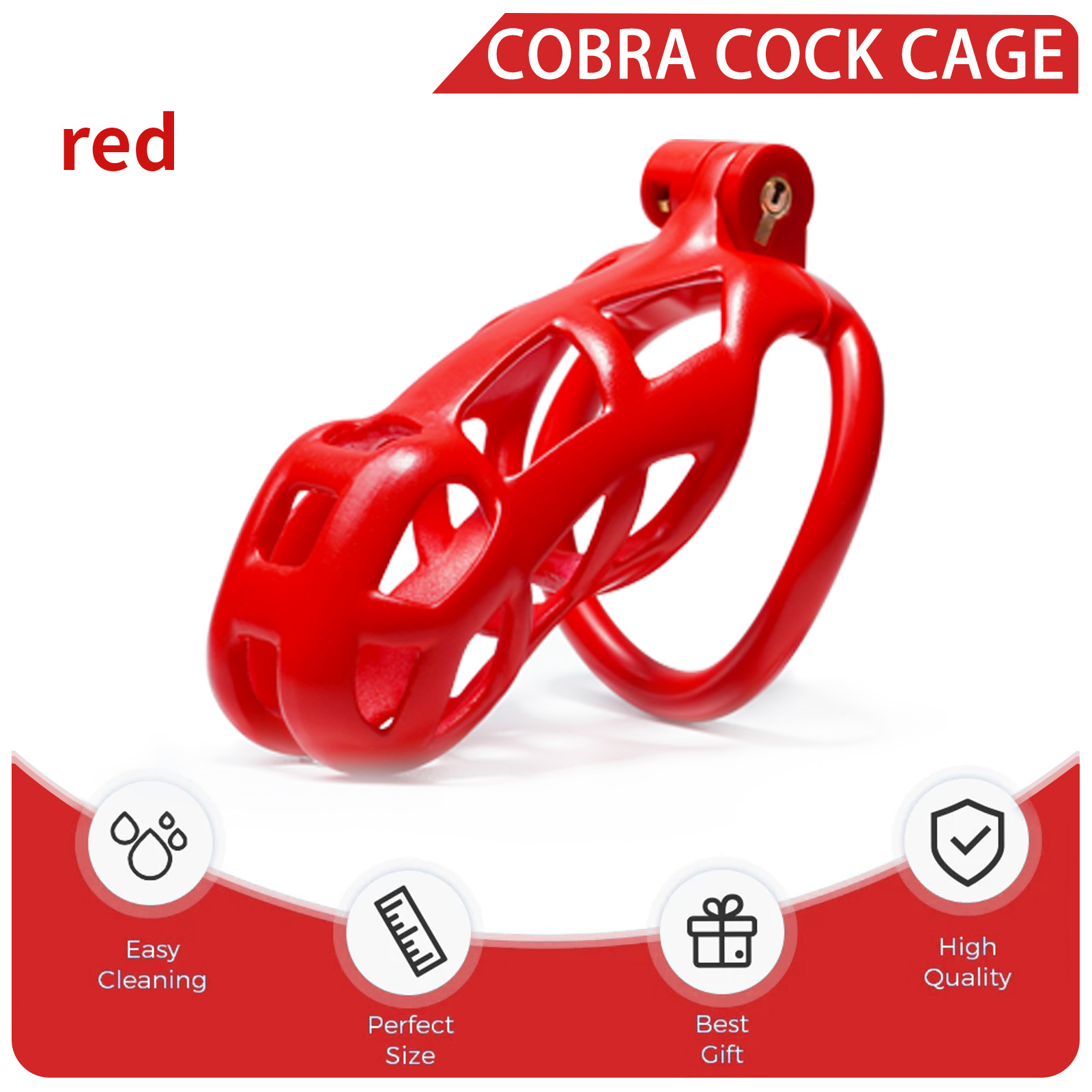 Male Chastity Cage, Large Chastity Device with 5 Sizes Rings and Invisible Lock for Man Penis Exercise Bondage Gear & Accessories Lightweight Adult Sex Toys (Large Size - Red)