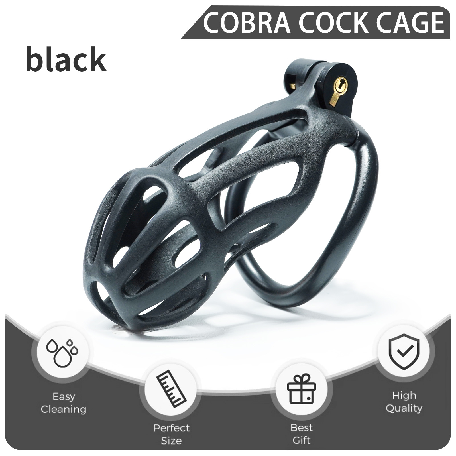 Male Chastity Cage, Large Chastity Device with 5 Sizes Rings and Invisible Lock for Man Penis Exercise Bondage Gear & Accessories Lightweight Adult Sex Toys (Large Size - Black)