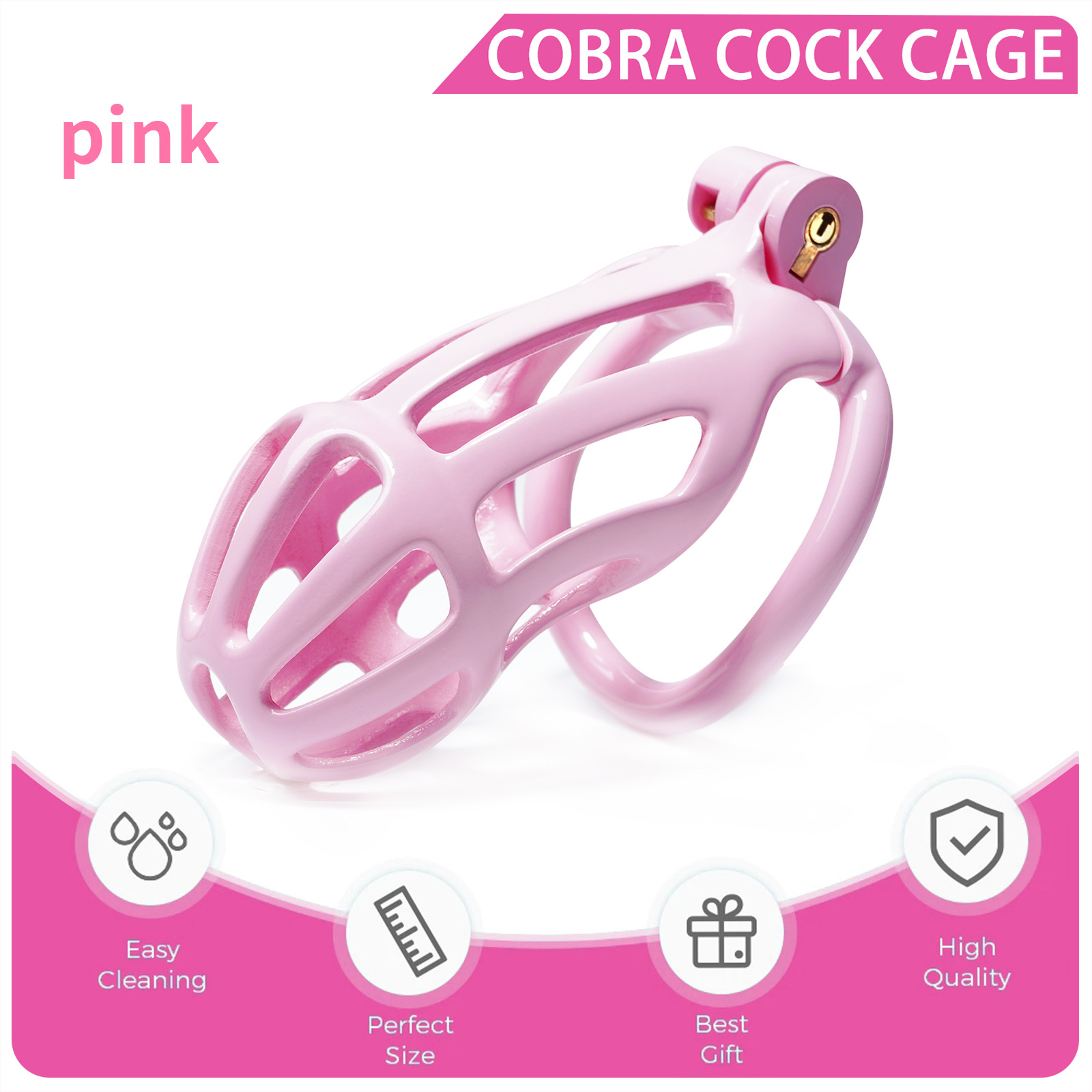 Male Chastity Cage, Lightweight Chastity Device with 5 Sizes Rings and Invisible Lock for Man Penis Exercise Bondage Gear & Accessories Adult Sex Toys (Large Size-Pink)
