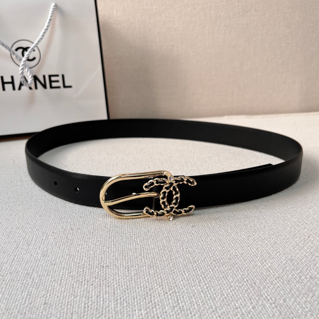 Chanel casual style leather logo belts