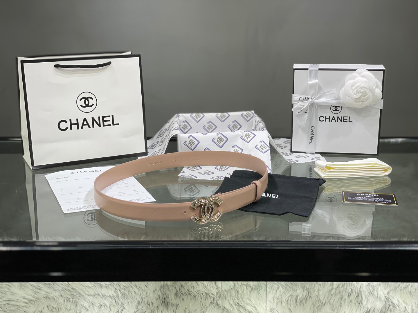 Chanel Red Patent Leather CC Logo Belt