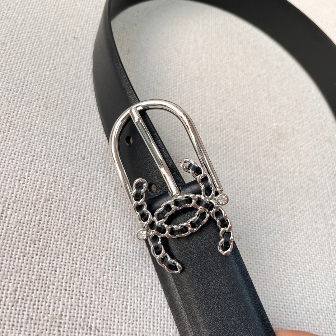 Chanel casual style leather logo belts