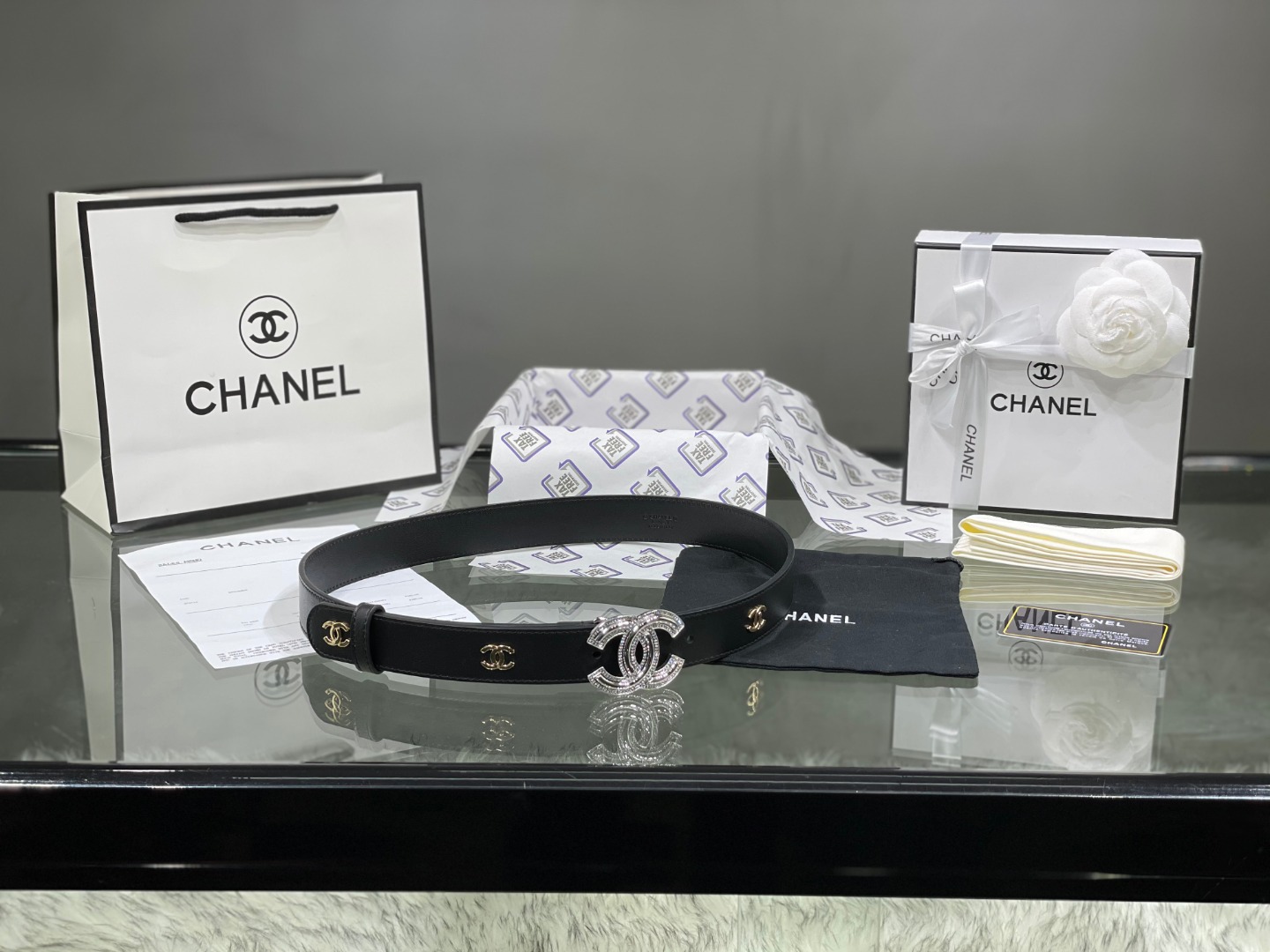 Chanel Red Patent Leather CC Logo Belt