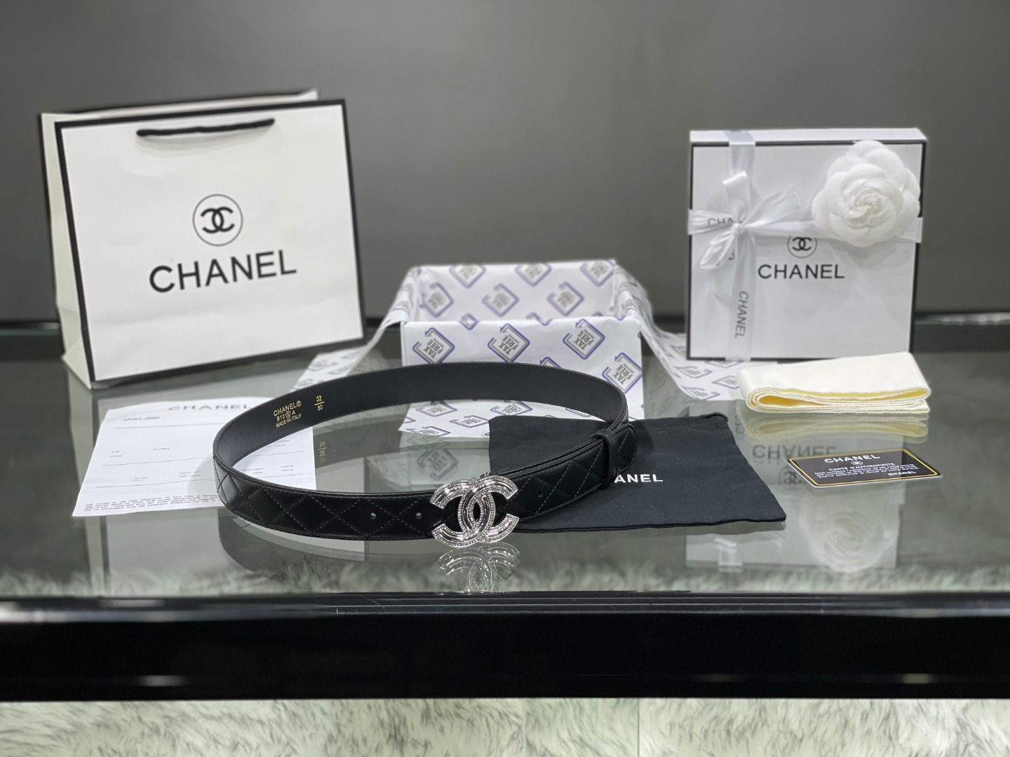 Chanel Red Patent Leather CC Logo Belt