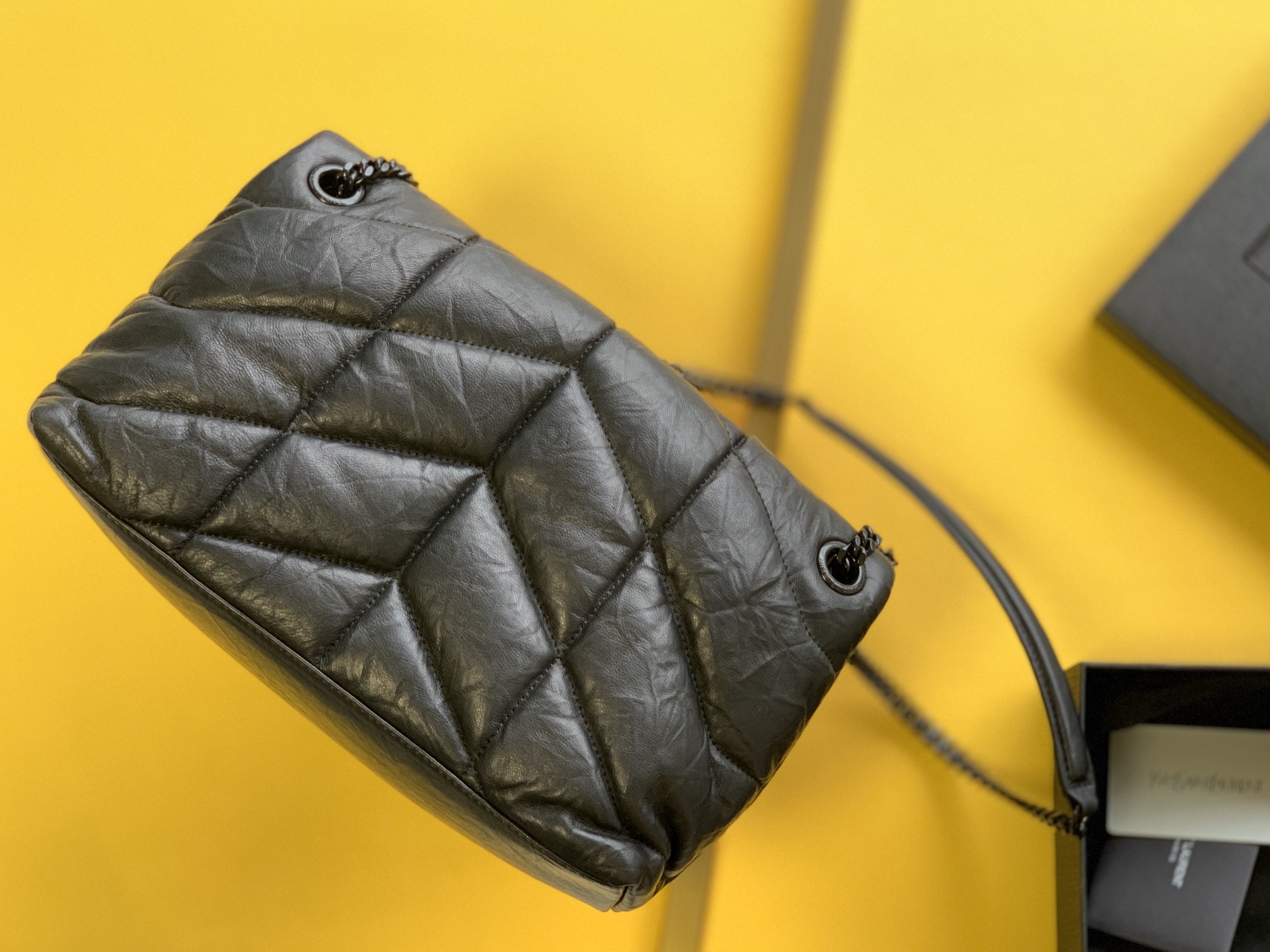 PUFFER MEDIUM CHAIN BAG IN DENIM AND SMOOTH LEATHER