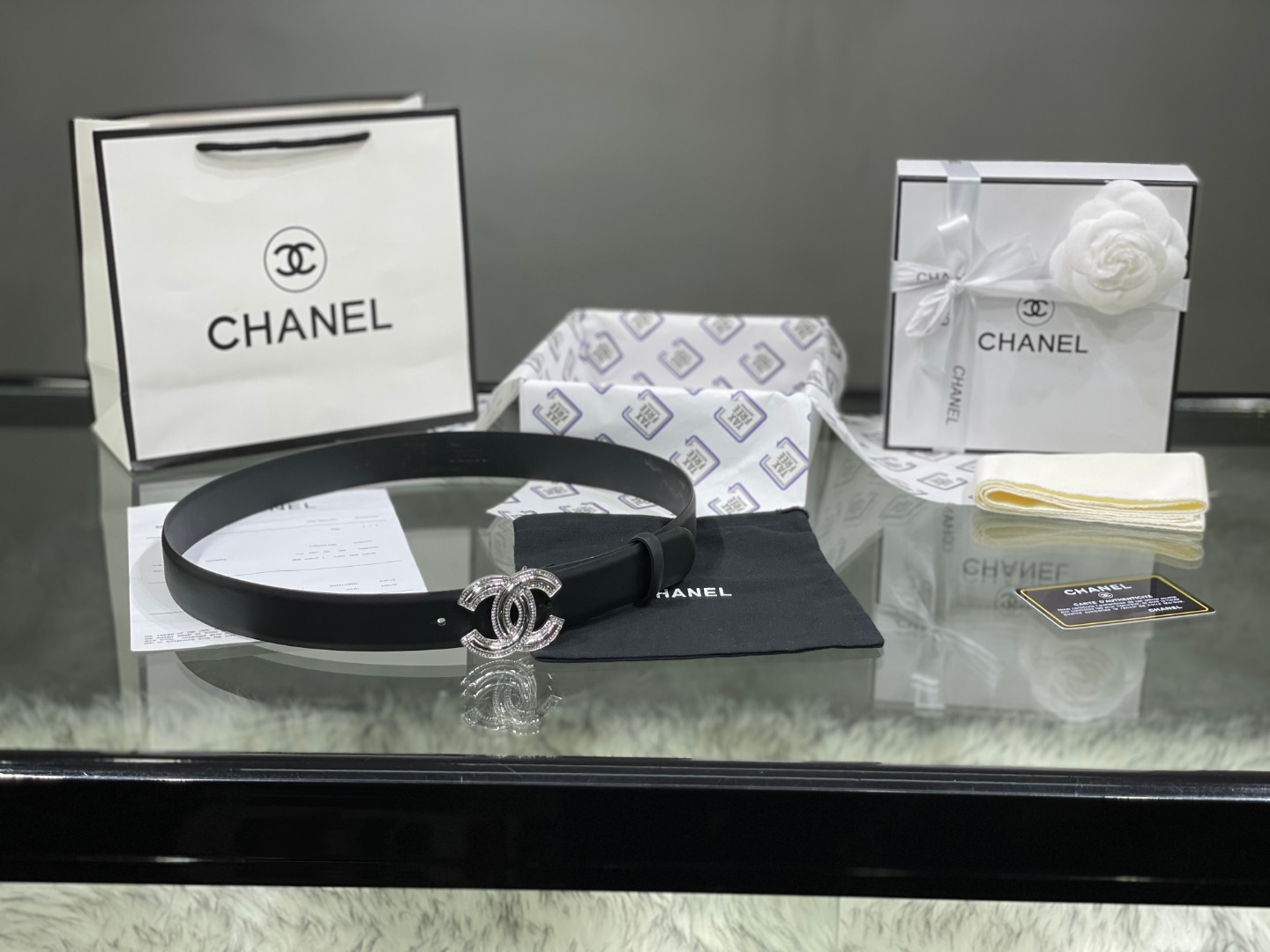 Chanel Red Patent Leather CC Logo Belt