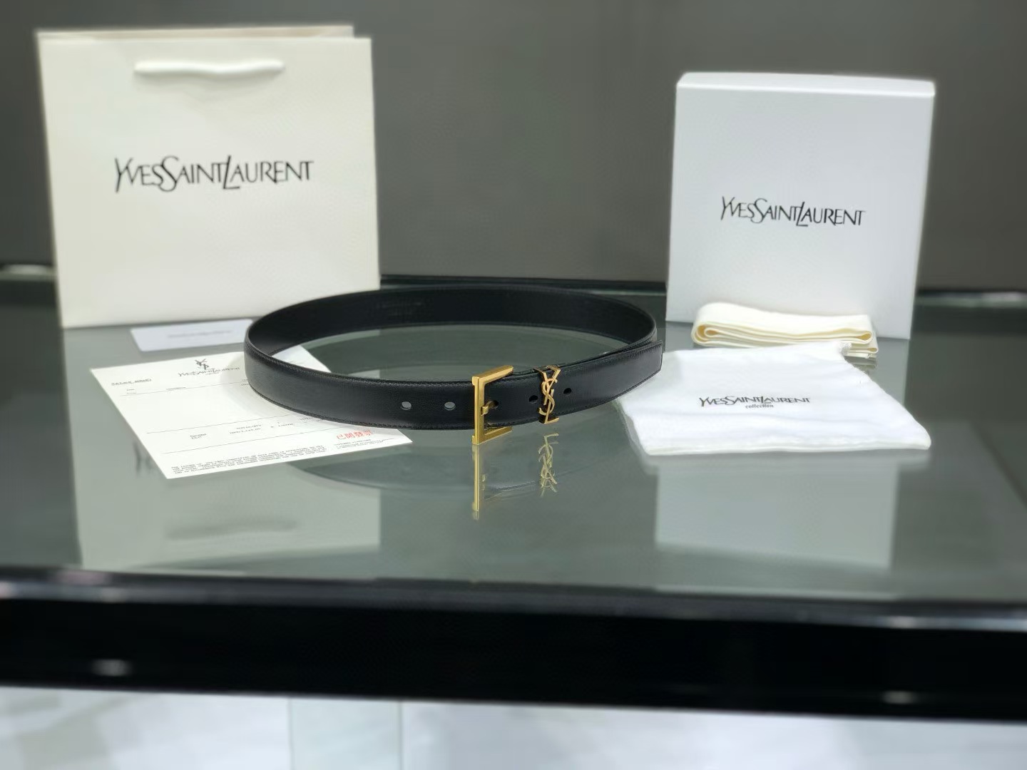 YSL Cassandre leather belt