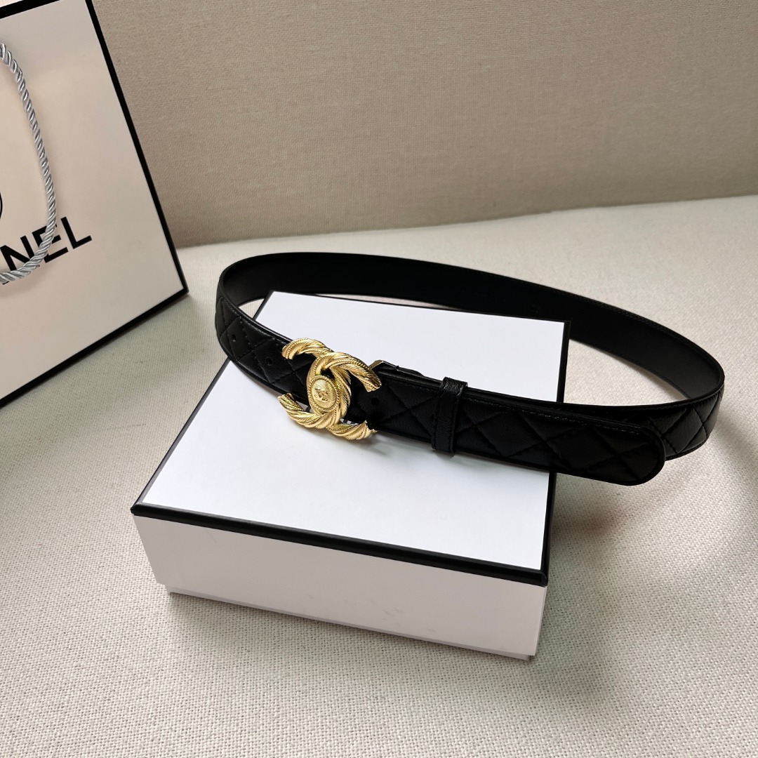 Chanel Gold Chain & Black Quilted Leather CC Belt