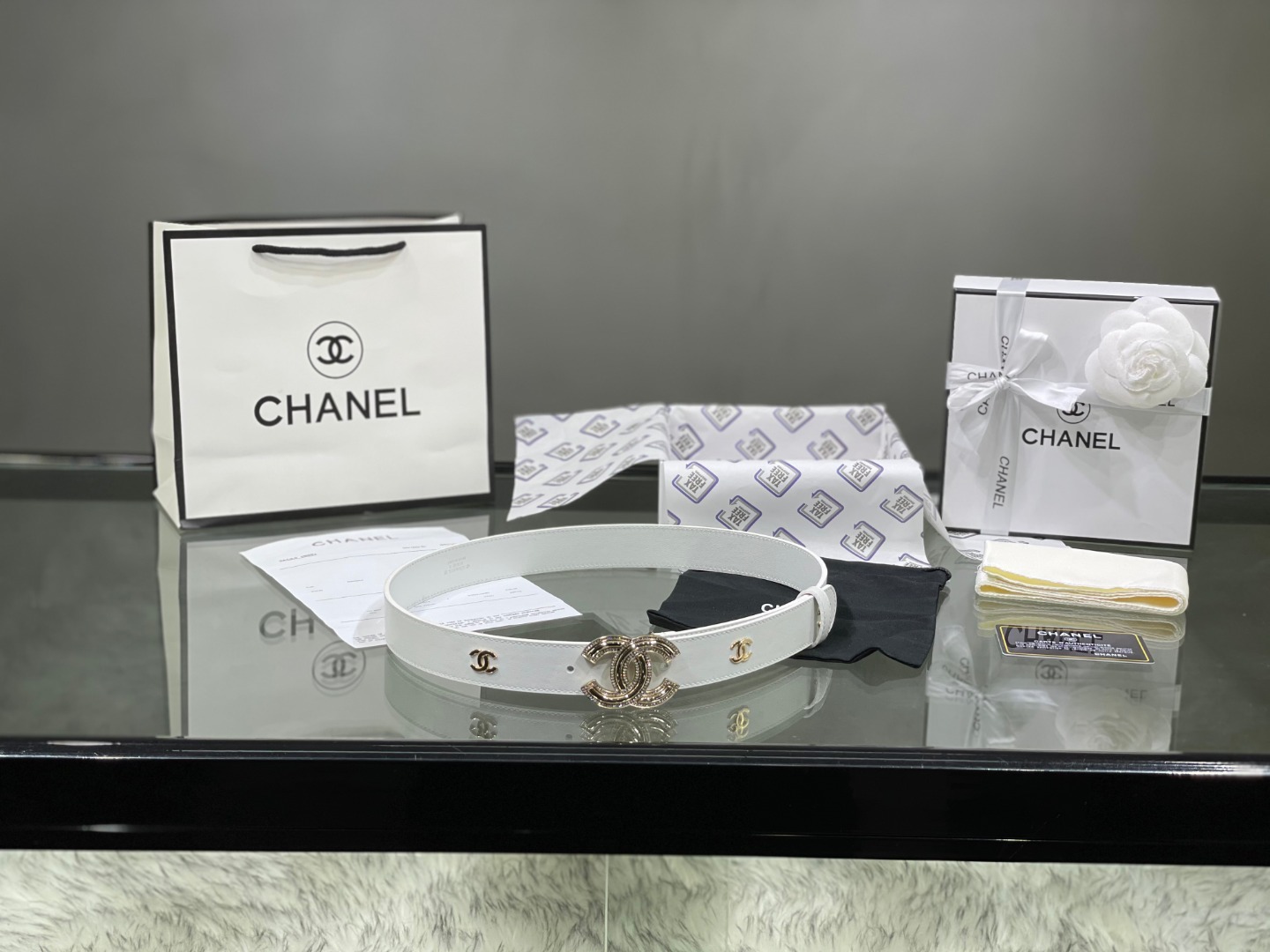 Chanel Red Patent Leather CC Logo Belt