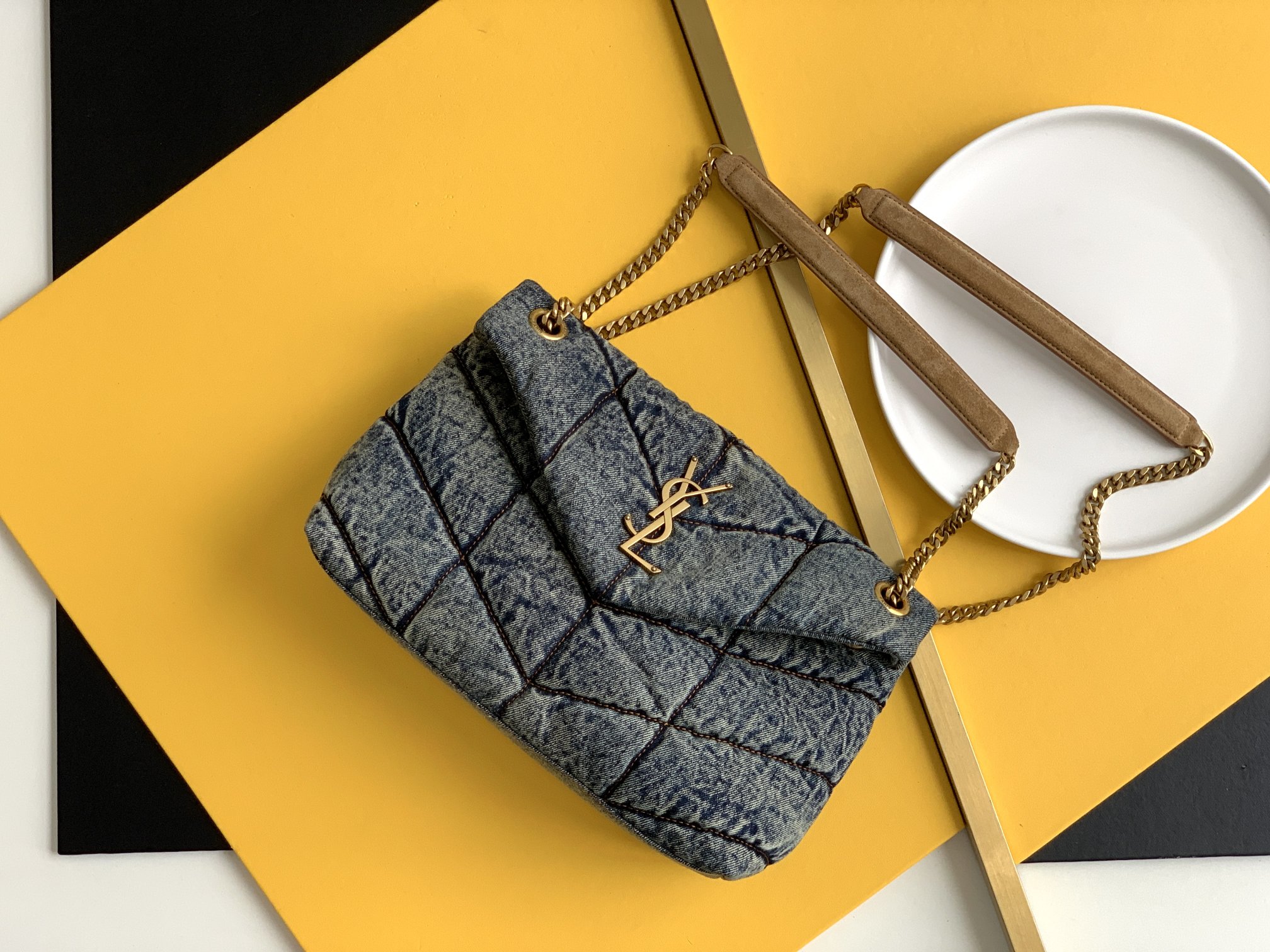 PUFFER TOY BAG IN CANVAS AND SMOOTH LEATHER