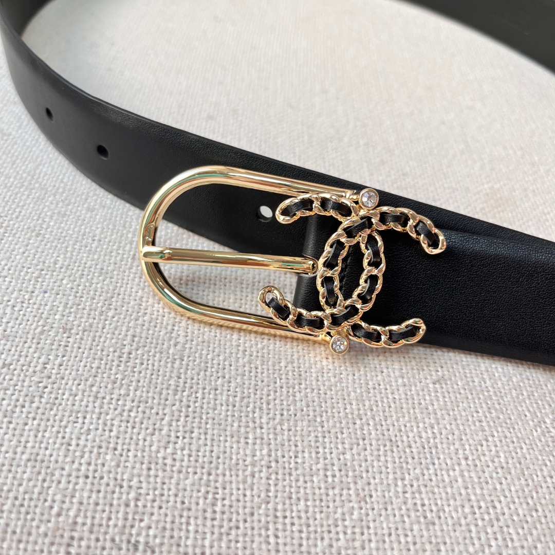 Chanel casual style leather logo belts