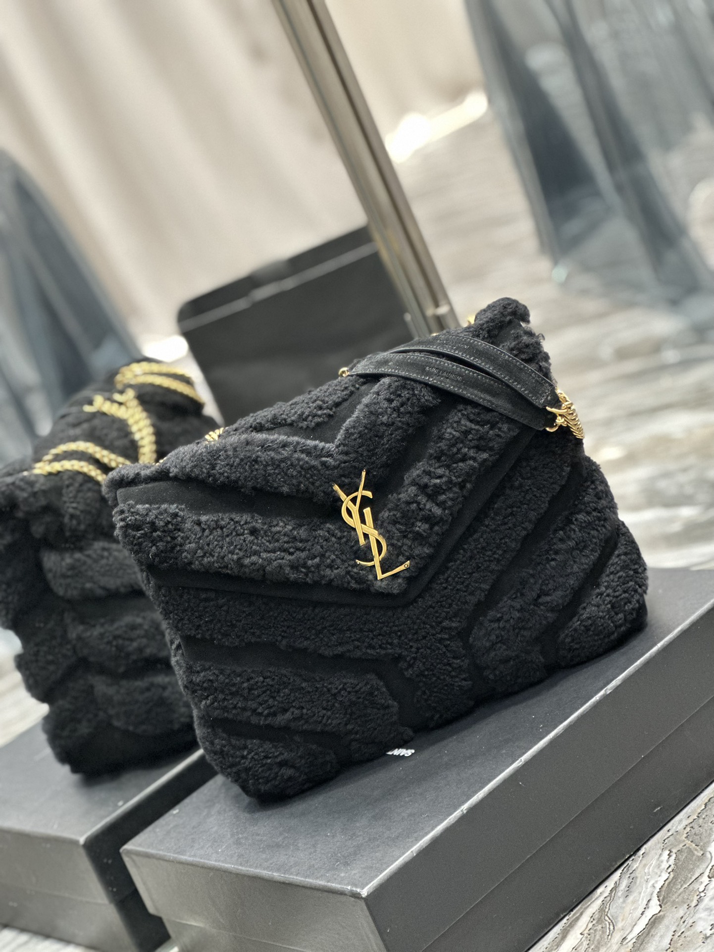 LOULOU SMALL CHAIN BAG IN QUILTED “Y” LEATHER, SATIN AND SEQUINS