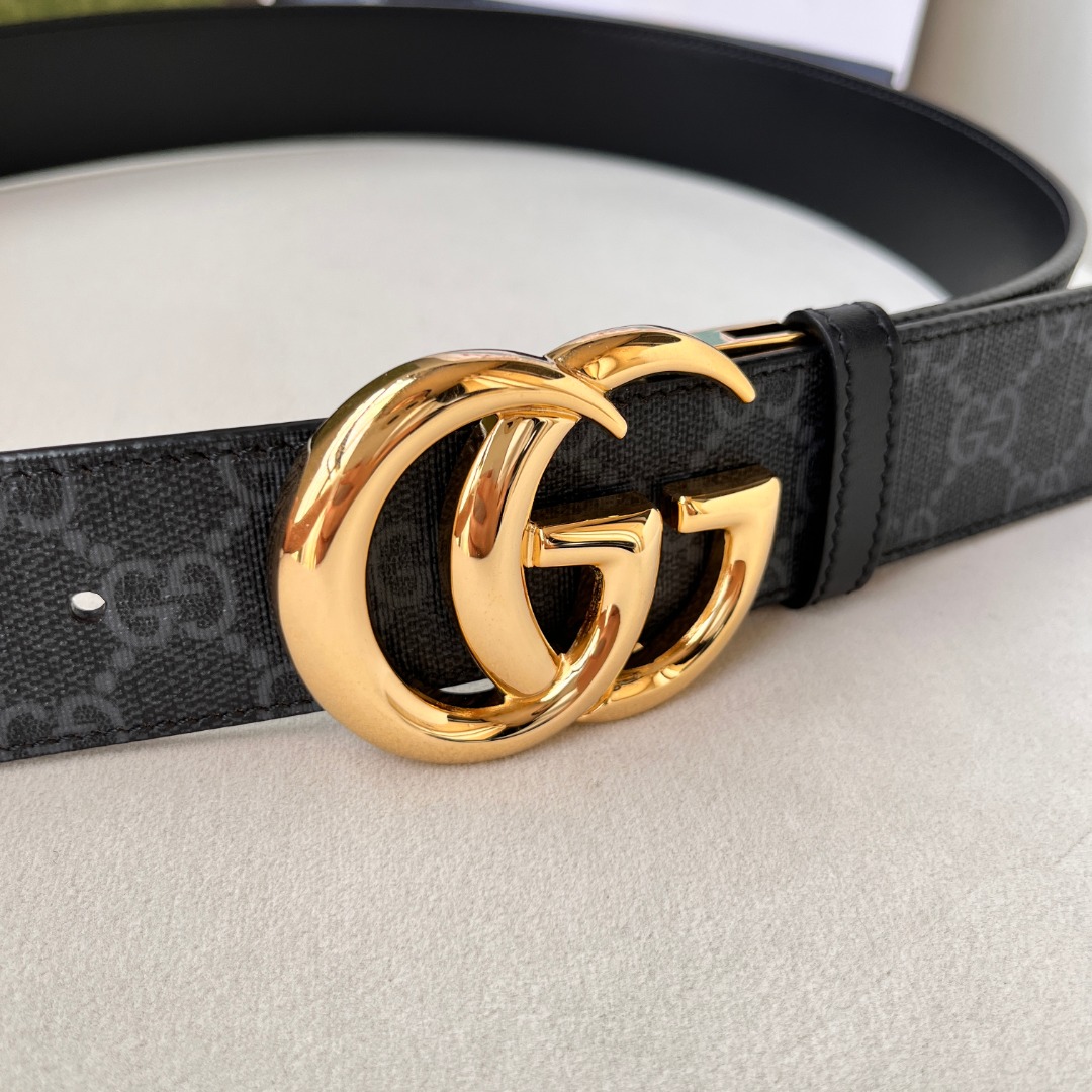 WIDE LEATHER BELT WITH DOUBLE G BUCKLE