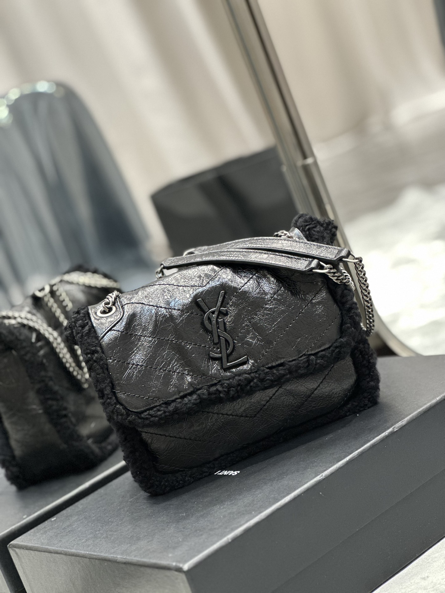 NIKI BABY CHAIN BAG IN CROCODILE-EMBOSSED LEATHER