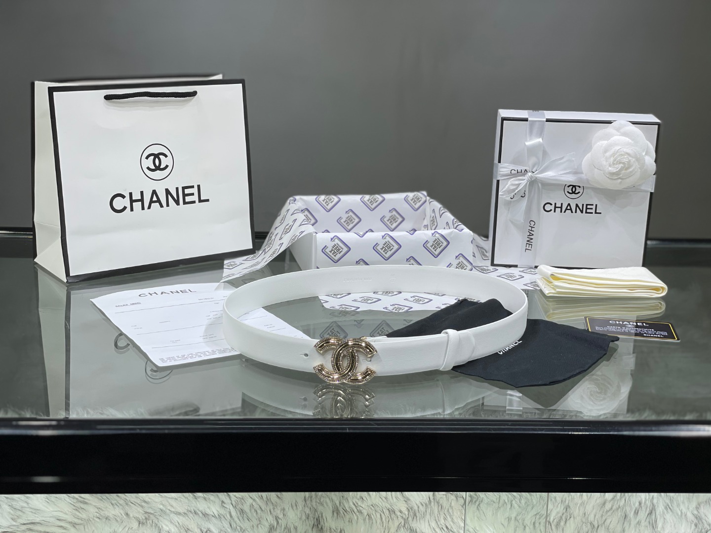Chanel Red Patent Leather CC Logo Belt