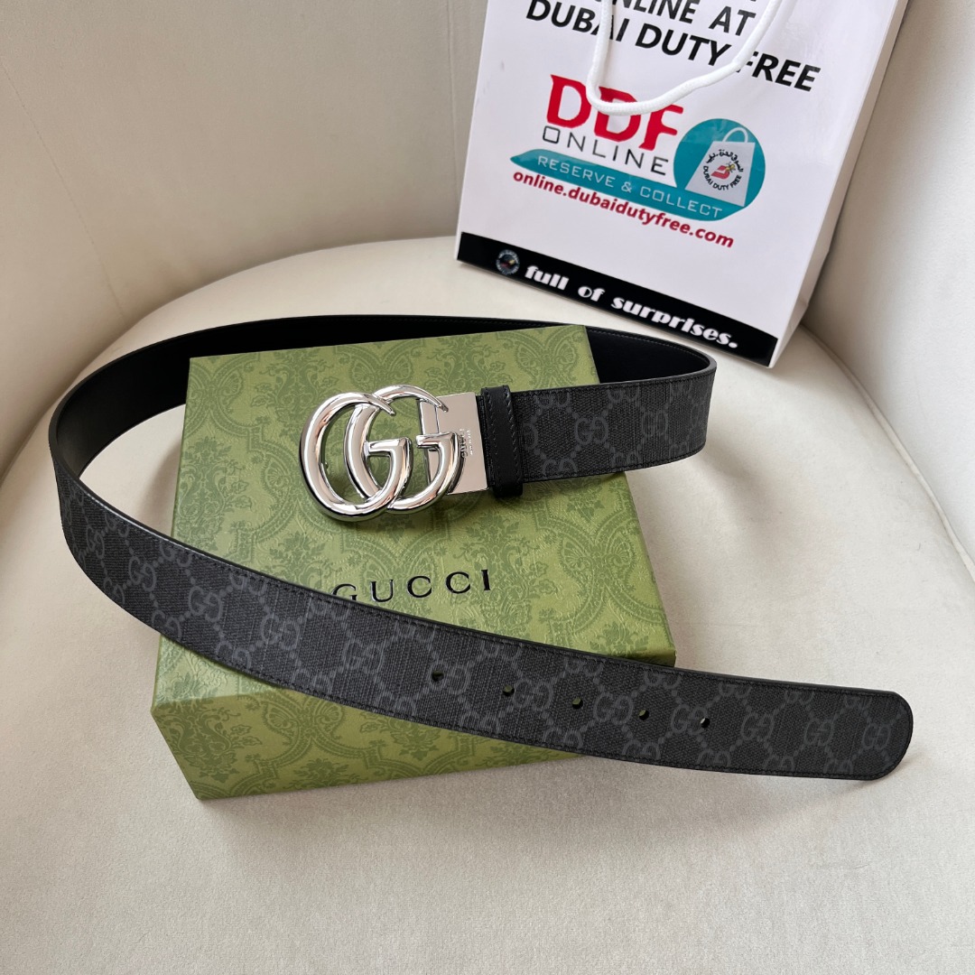 WIDE LEATHER BELT WITH DOUBLE G BUCKLE