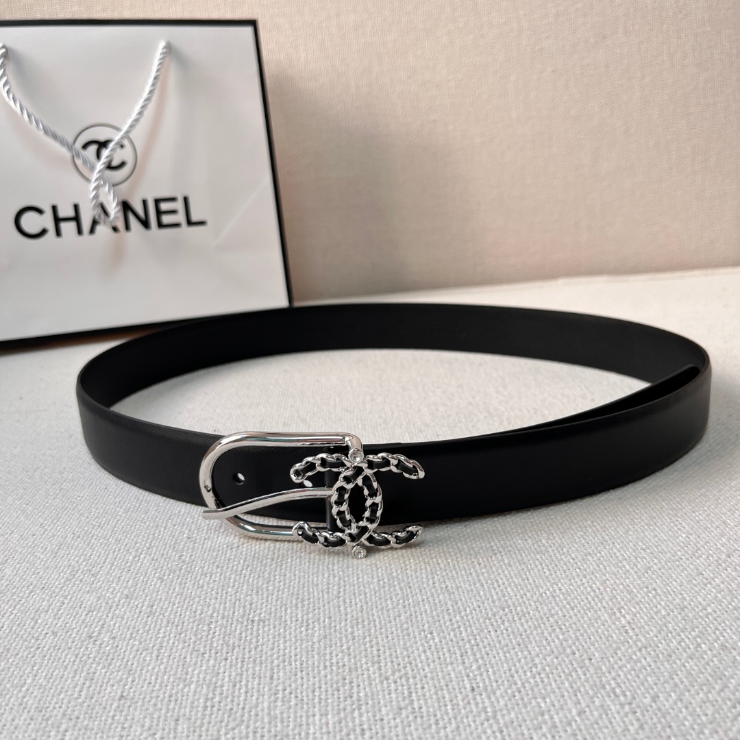 Chanel casual style leather logo belts