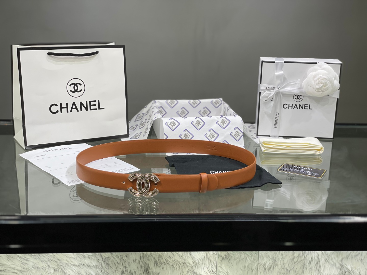 Chanel Red Patent Leather CC Logo Belt