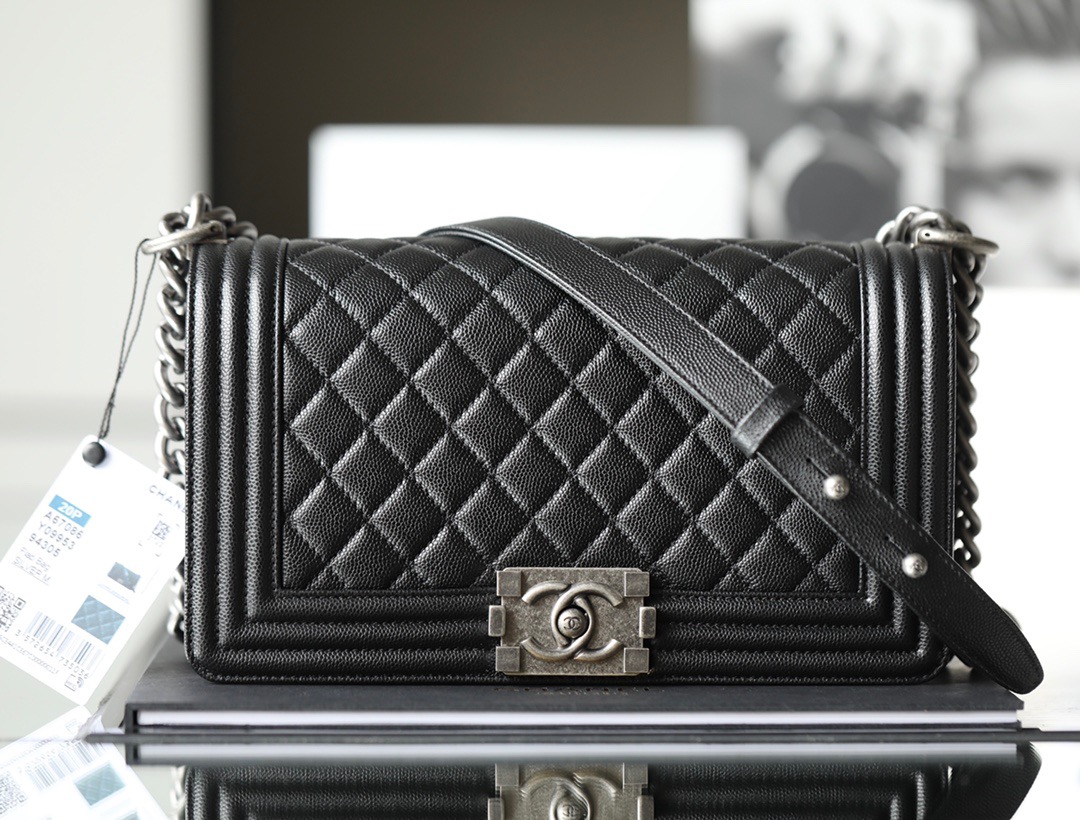 Chanel Boy Sliver Hardware Caviar Cow Leather