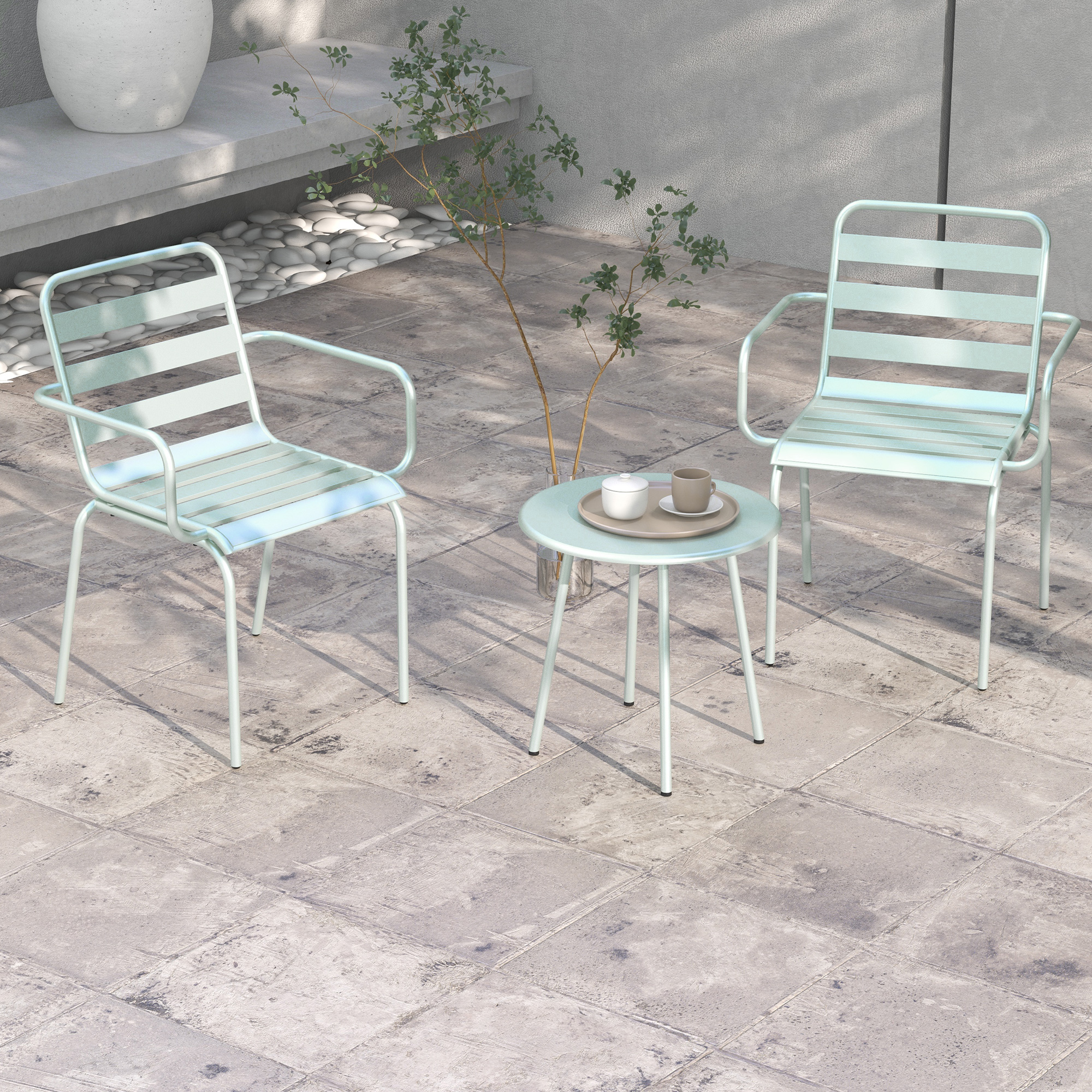 Outsunny 3-delig Bistro-Set Balkonbistro-Set 2-persoons Bistroset, inklapbaar, modern design, 51 x 58 x 78 cm, Groen
