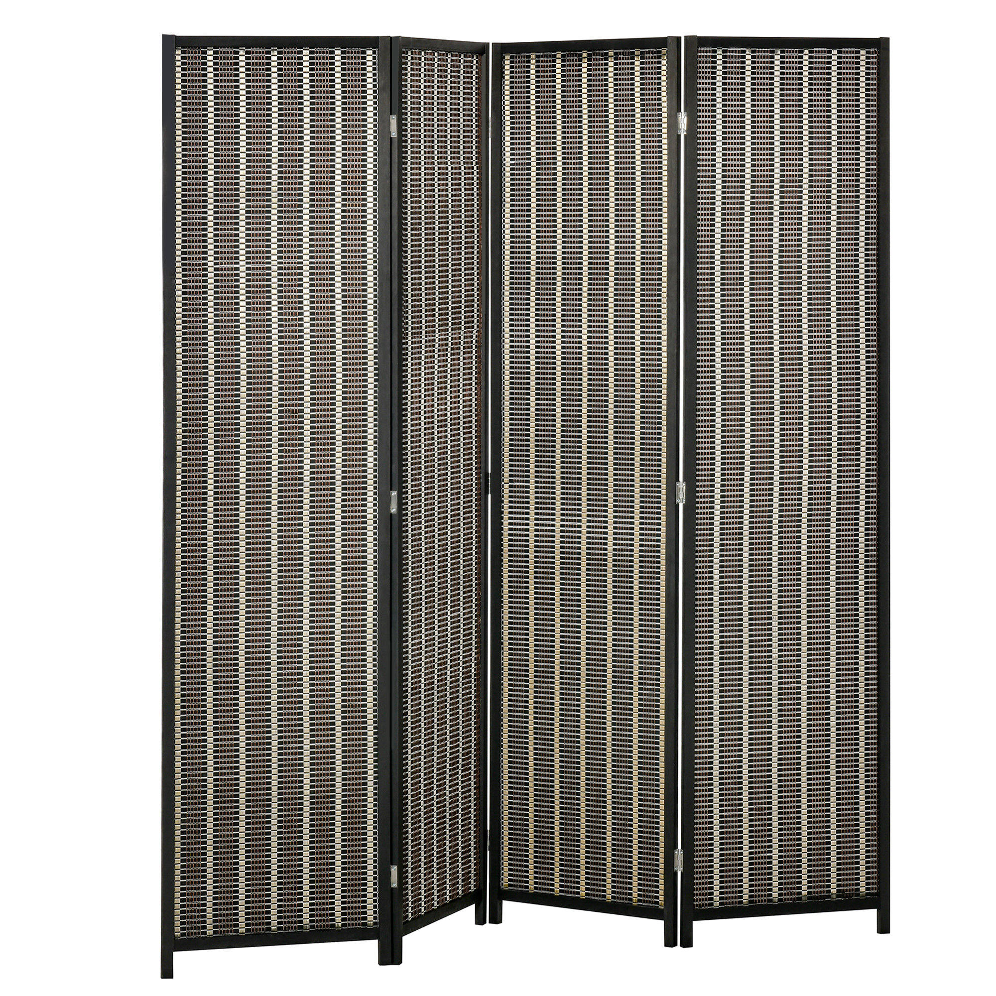 HOMCOM Kamerverdeler, Opvouwbaar, Grenenhout/Bamboe, 180 x 180 cm, Bruin/Zwart