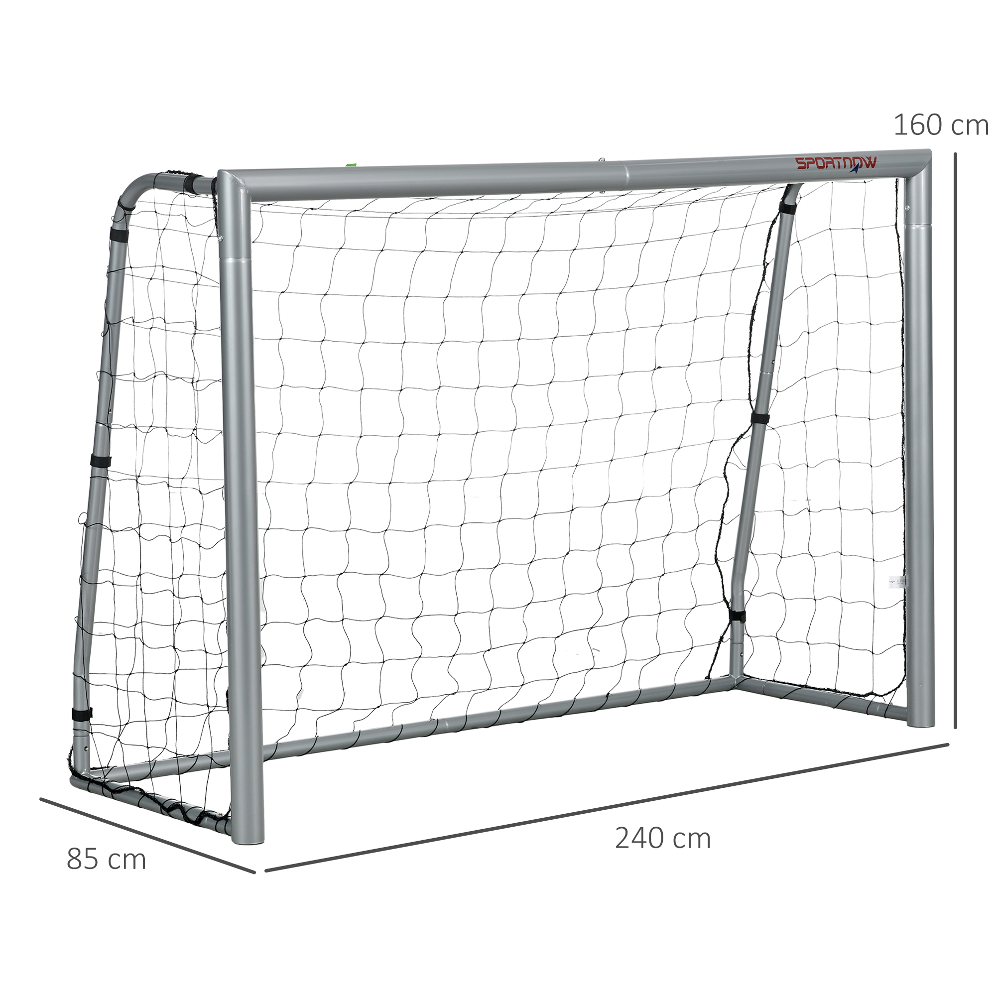 SPORTNOW Voetbaldoel weerbestendig, stabiel metalen frame, scheurvast net, 160H x 240L x 85B cm, Grijs