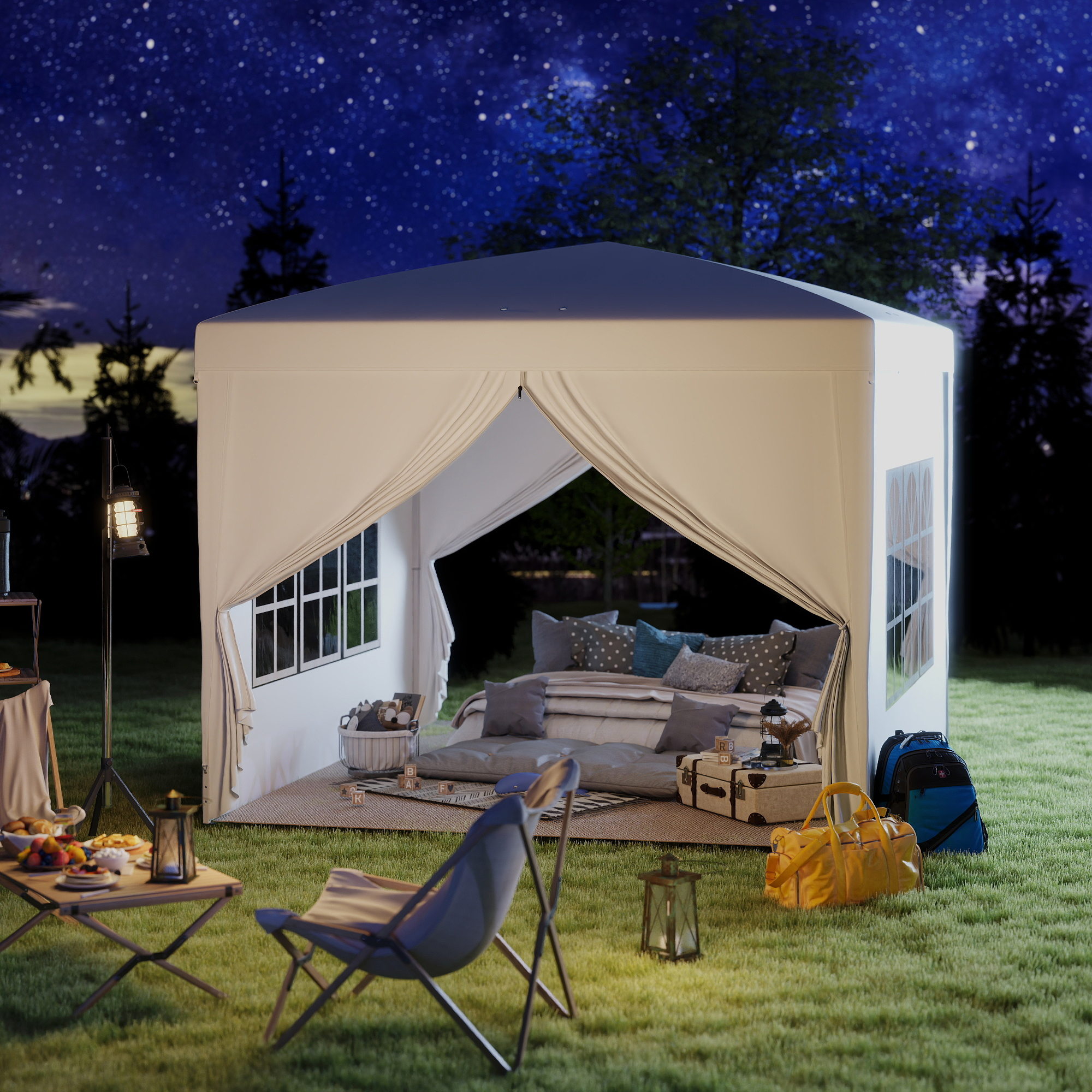 Outsunny Paviljoen, Partytent, 4 afneembare zijwanden, 2 ramen, metalen frame, 2,95 x 2,95 m, Wit
