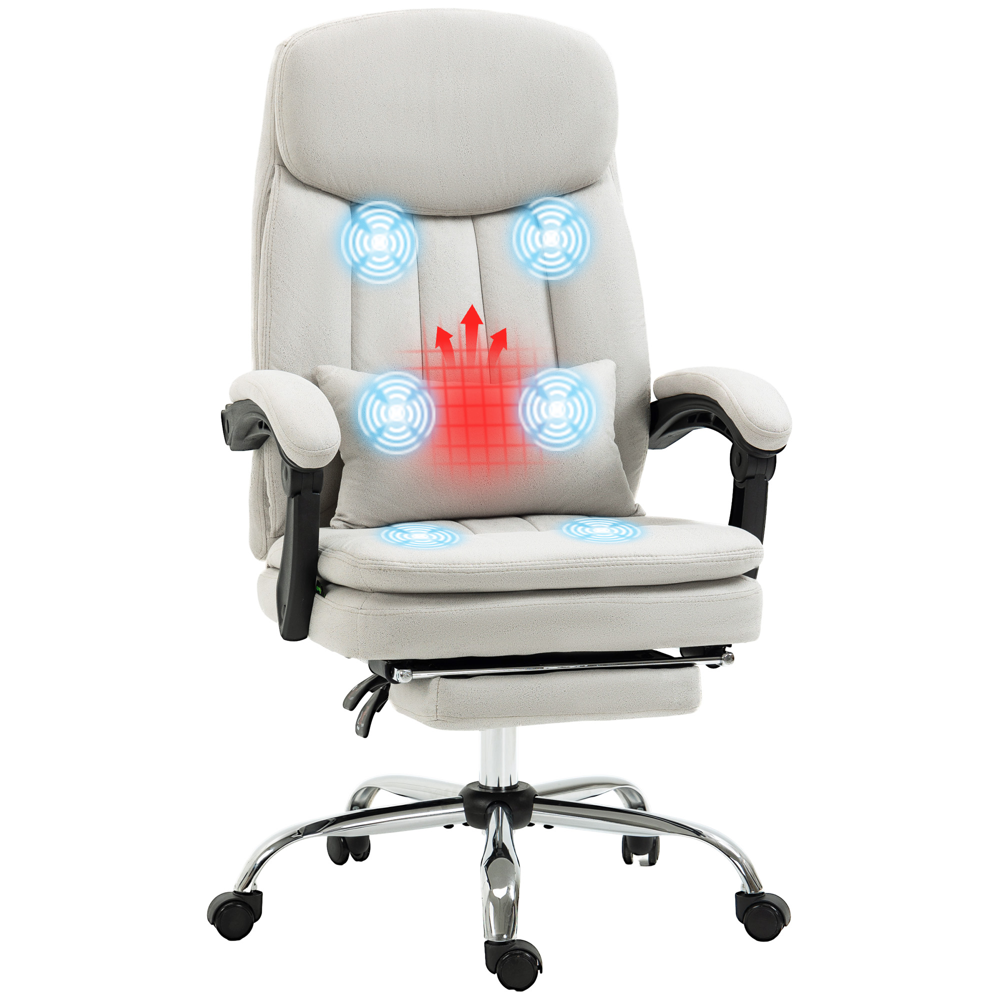 Vinsetto Bureaustoel met Massage- en Warmtefunctie, Ergonomisch, 66x67x110-118cm, Crèmewit
