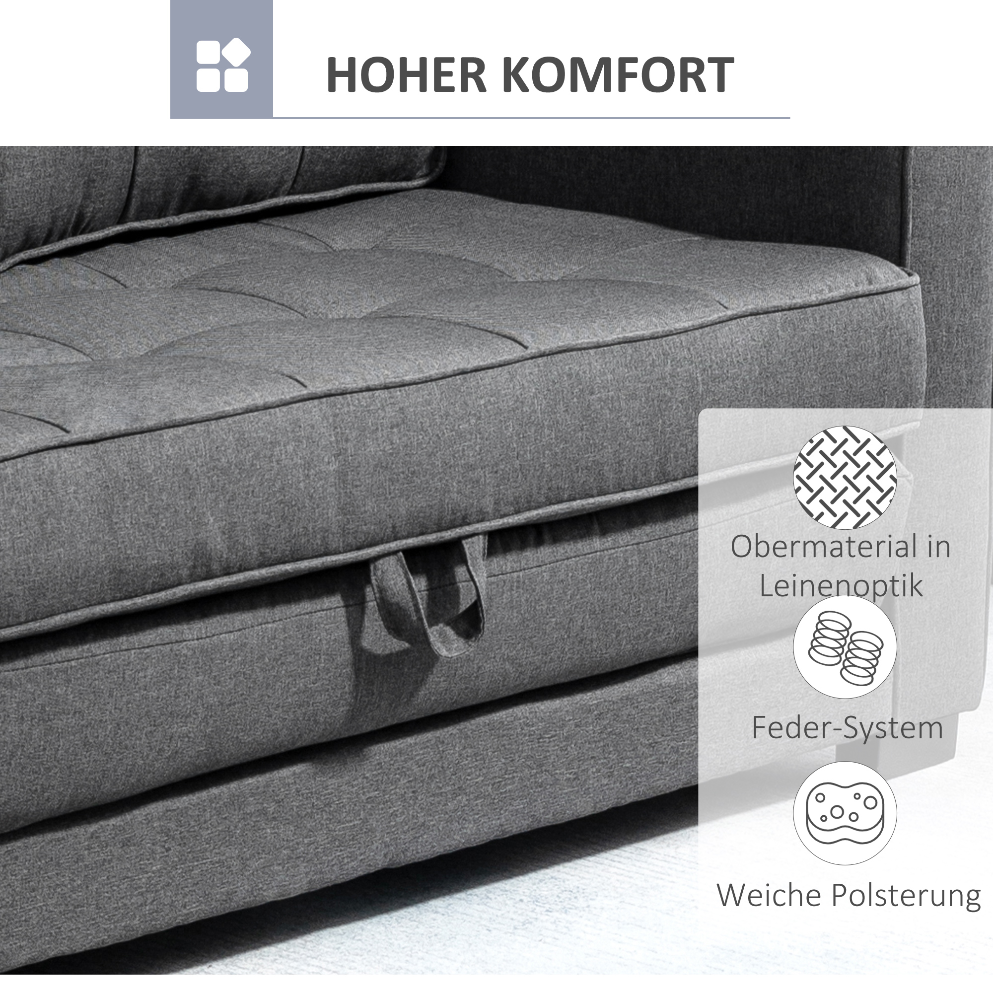 HOMCOM Multifunctionele Slaapbank Grijs | Comfortabele 2-Zits Sofa met Slaapfunctie | Ideaal voor Kleine Ruimtes
