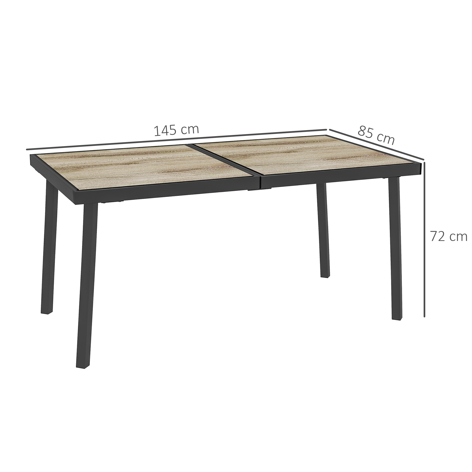 Outsunny Buitentafel voor 6 personen, houtlook, metalen frame, weerbestendig, 145 x 85 x 72 cm, Grijs