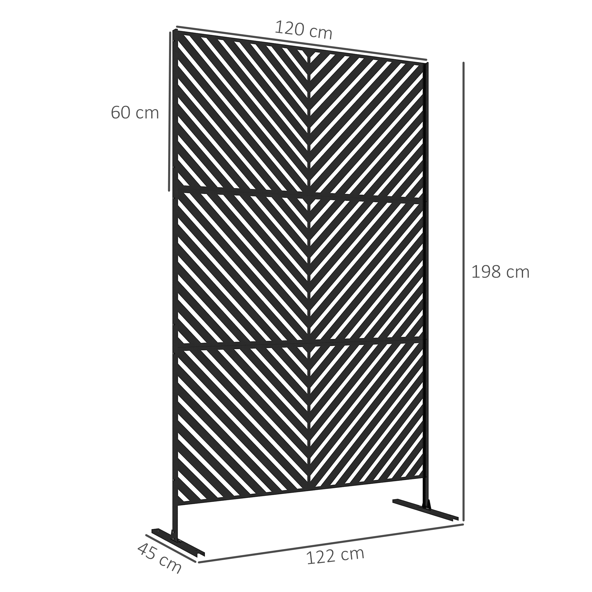 Outsunny Tuinafscheiding met geometrische vormen, metaal, 122 x 45 x 198 cm, zwart