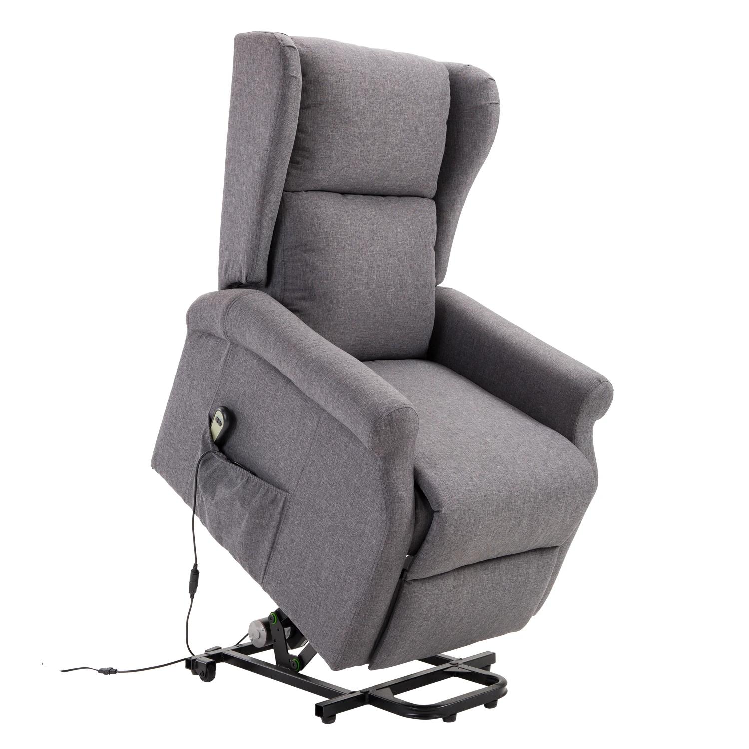 HOMCOM® relaxstoel tv-stoel met elektrische opstahulp linnen hout schuimstof grijs 72,5 x 94 x 109 cm | Aosom.nl