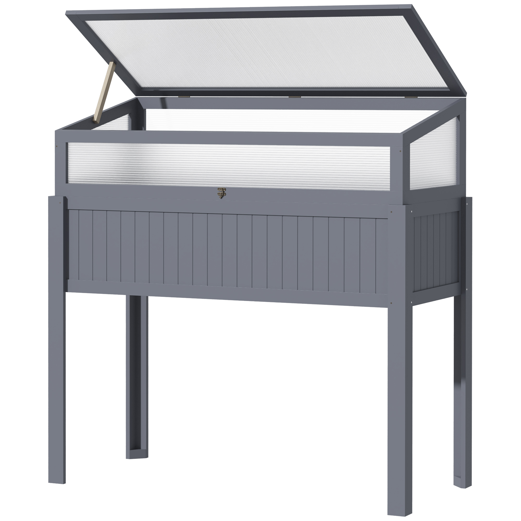 Outsunny Verhoogd Bed Hout met Koud Frame 2-in-1 Kas Tomatenhuis Groentebed Kruidenbed Plantenbak voor Tuin Balkon en Terras Polycarbonaat Grijs 120 x 54 x 112/122 cm