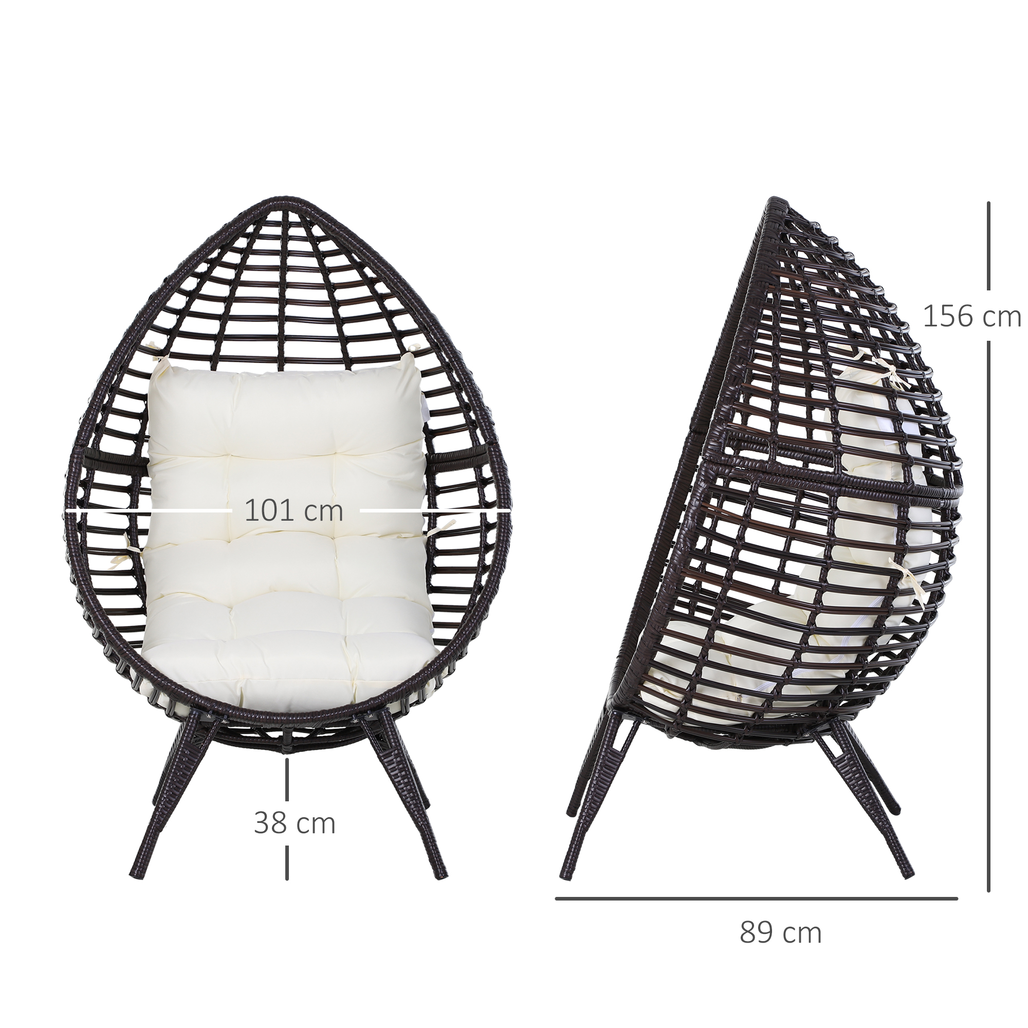 Outsunny rotan fauteuil in druppelvorm 101 cm x 89 cm x 156 cm