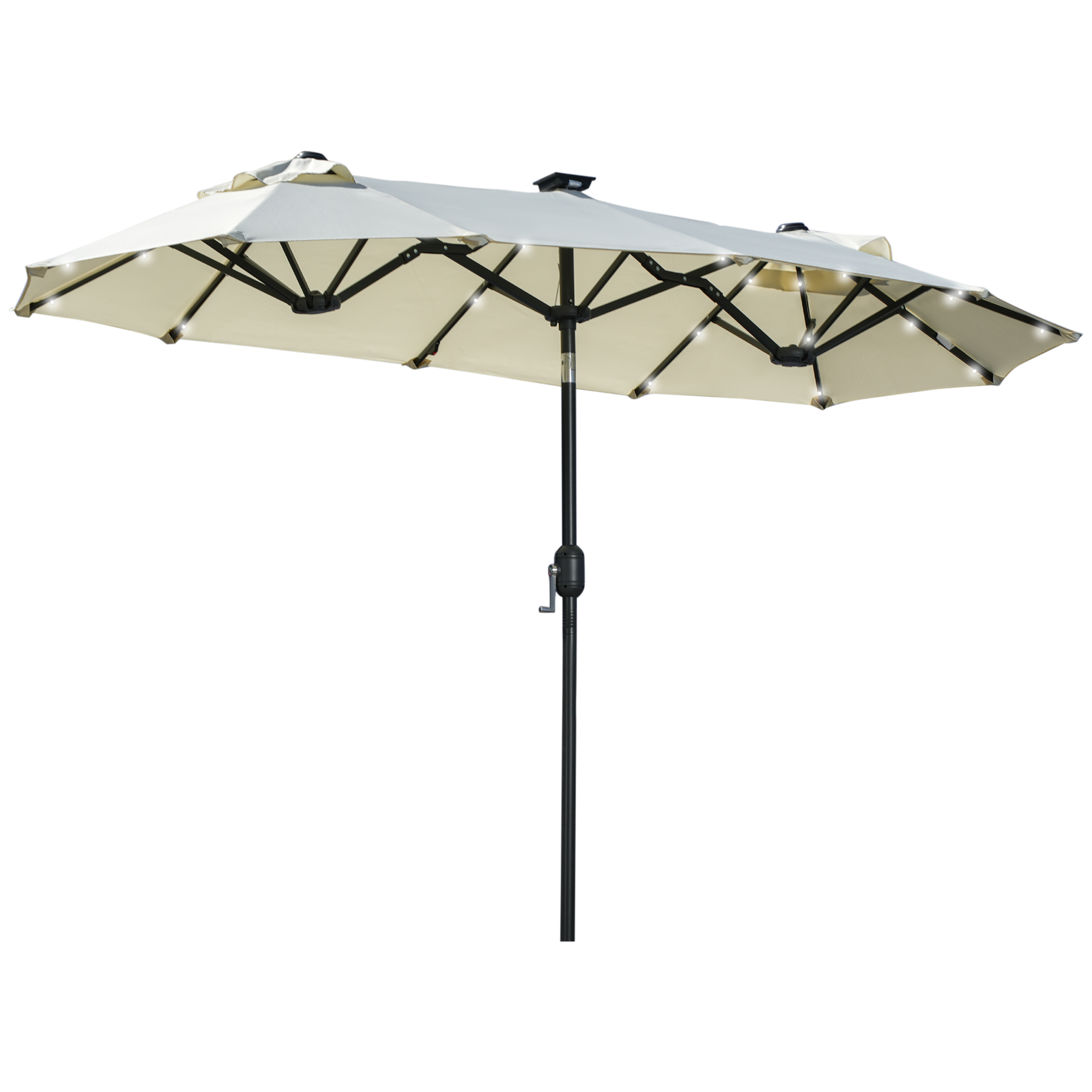 Outsunny dubbele zonwering, terrasscherm, kantelbaar, met zonnepaneel, 35 LED's, stalen frame, beige, 2,95 x 1,50 x 2,19 m